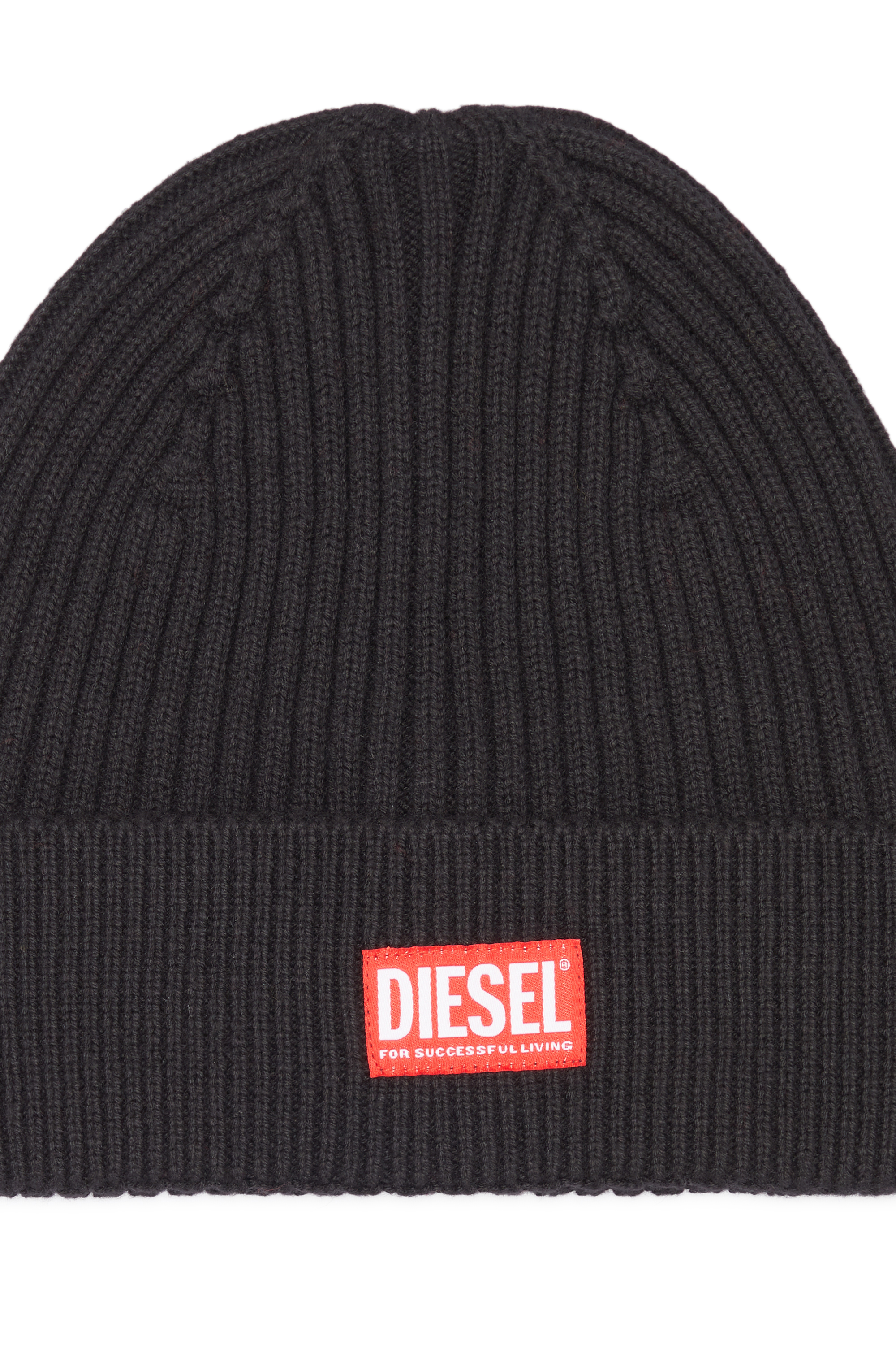 Diesel - K-CODER-H 2X2, Unisex Gerippte Beanie-Mütze mit Logo-Aufnäher in Schwarz - 3