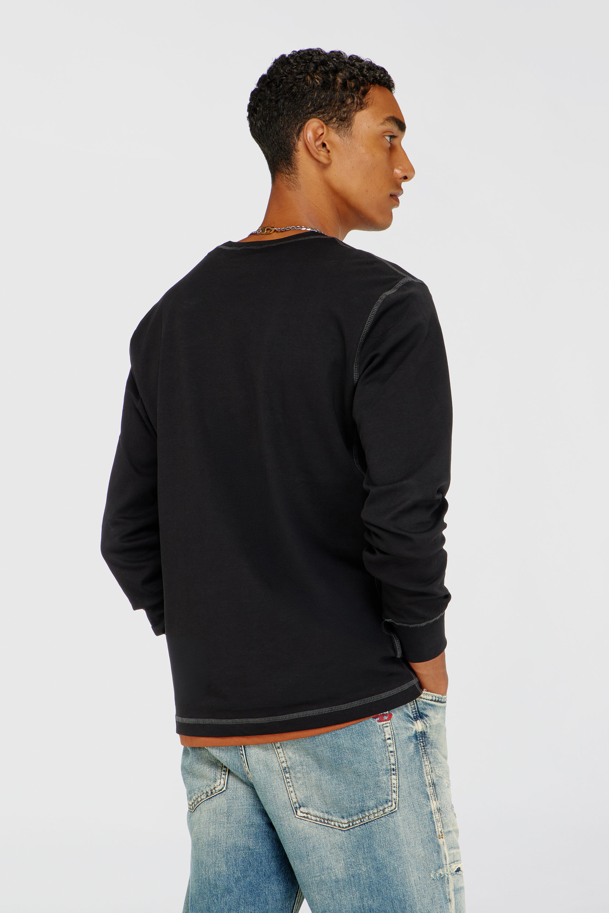 Diesel - T-MADJUST-LS-TR, Herren Baumwoll-Langarmshirt mit Oval D in Schwarz/Weiss - 4