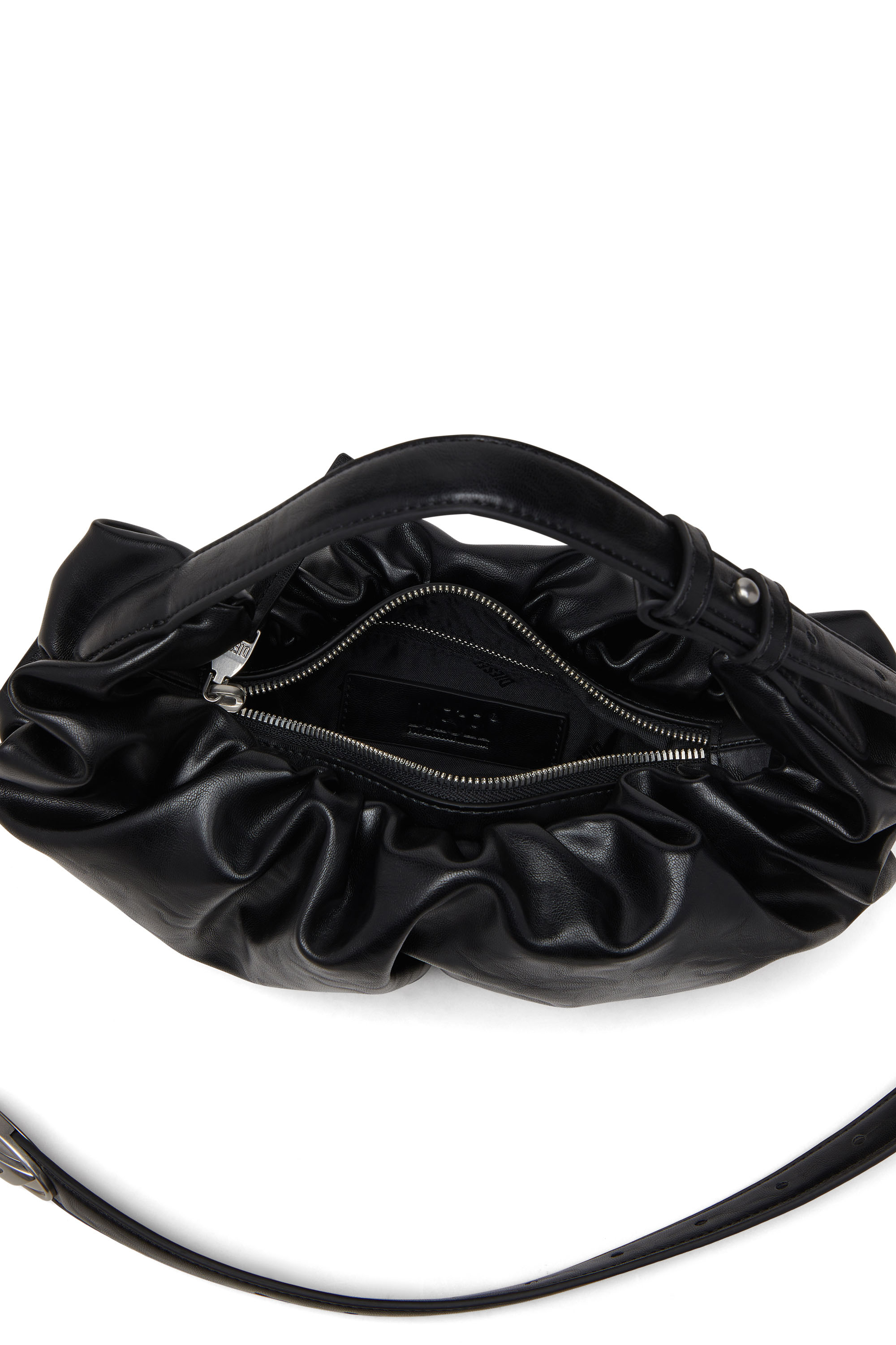Diesel - GRAB-D HOBO S, Damen Kleine zerknitterte Hobo-Tasche aus glänzendem PU in Schwarz - 3