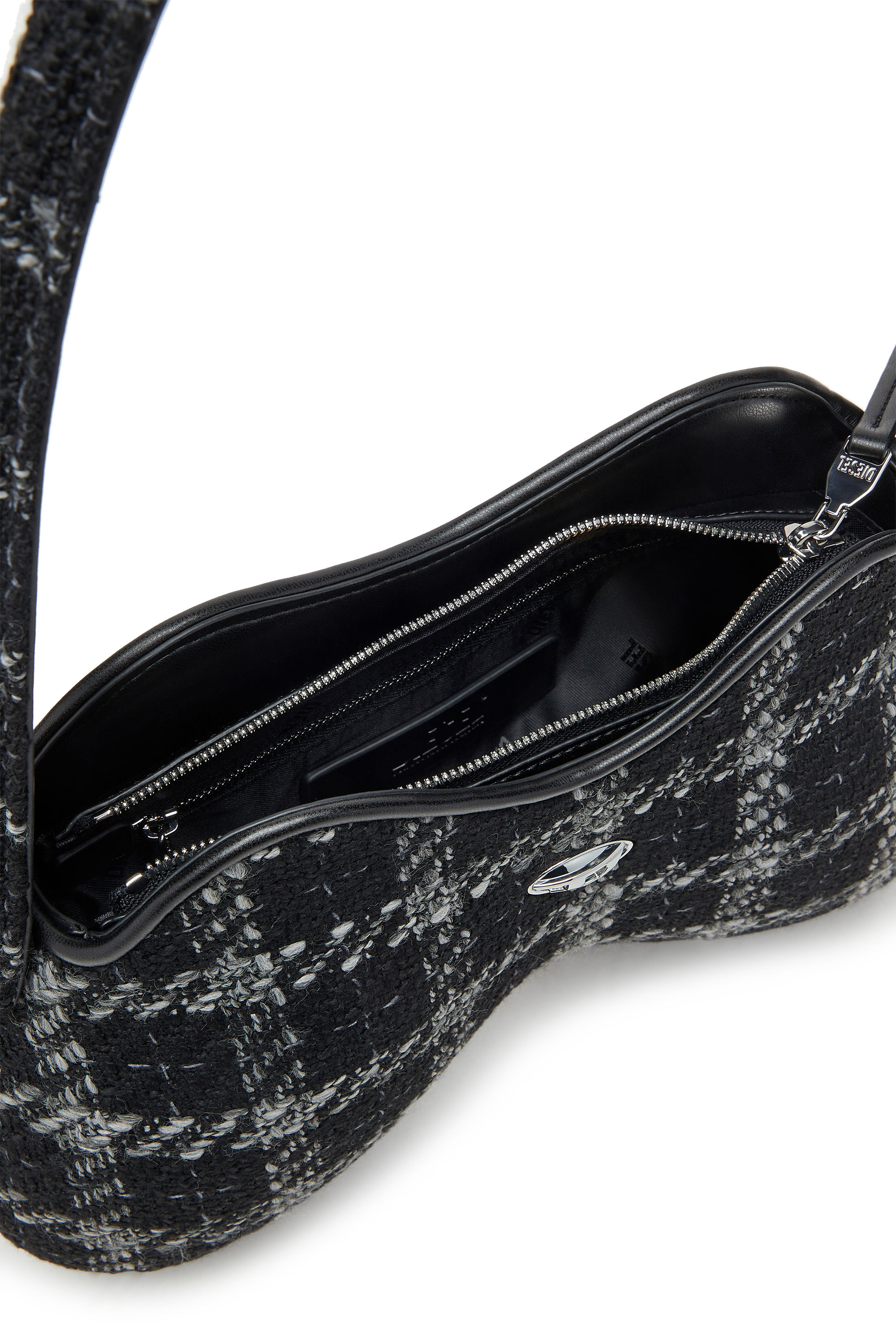 Diesel - DOUBLE-D SHOULDER, Damen Schultertasche mit Hahnentritt-Muster in Schwarz - 4