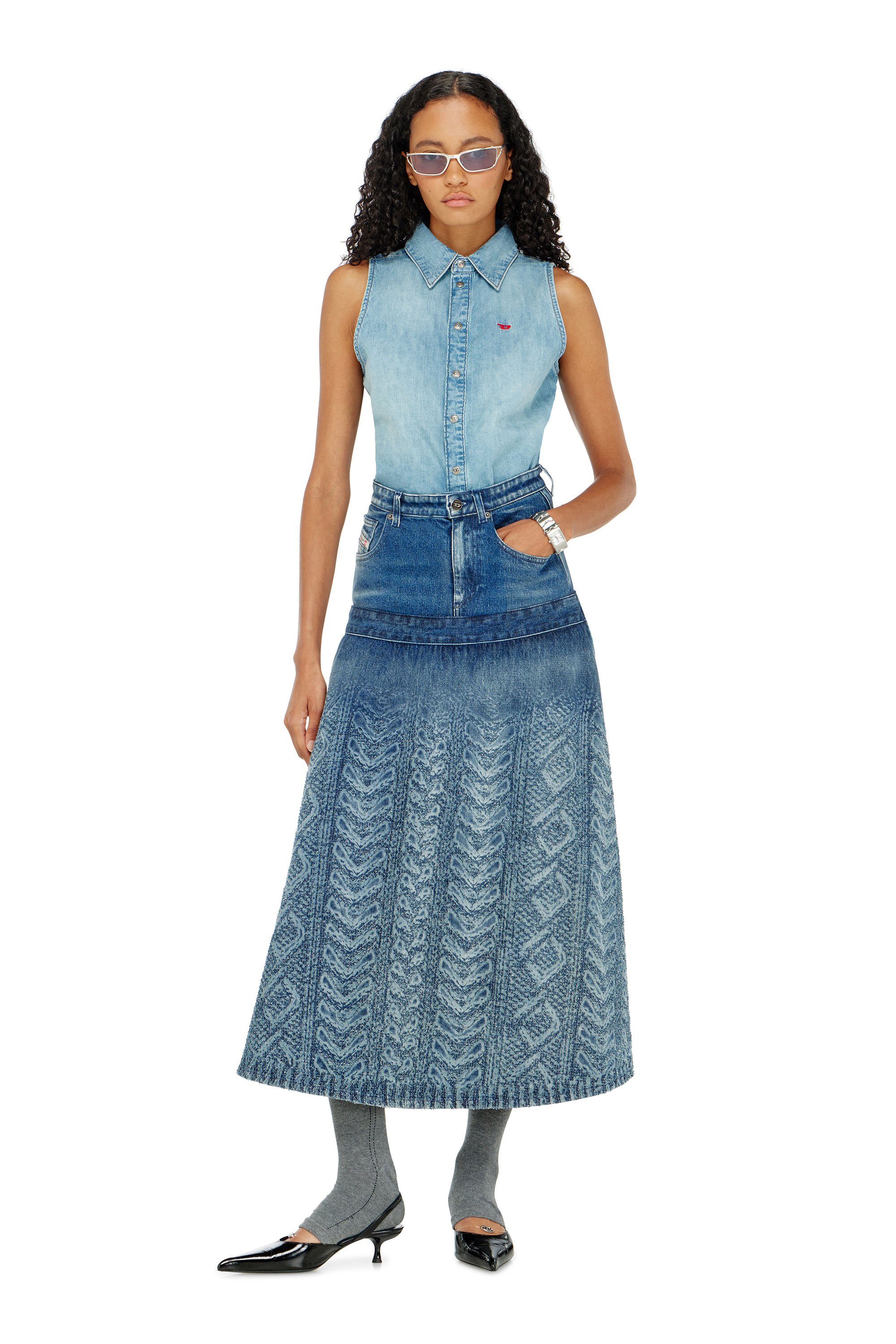Diesel - DE-EAZY-SL, Woman's Sleeveless denim shirt in Light Blue - 2