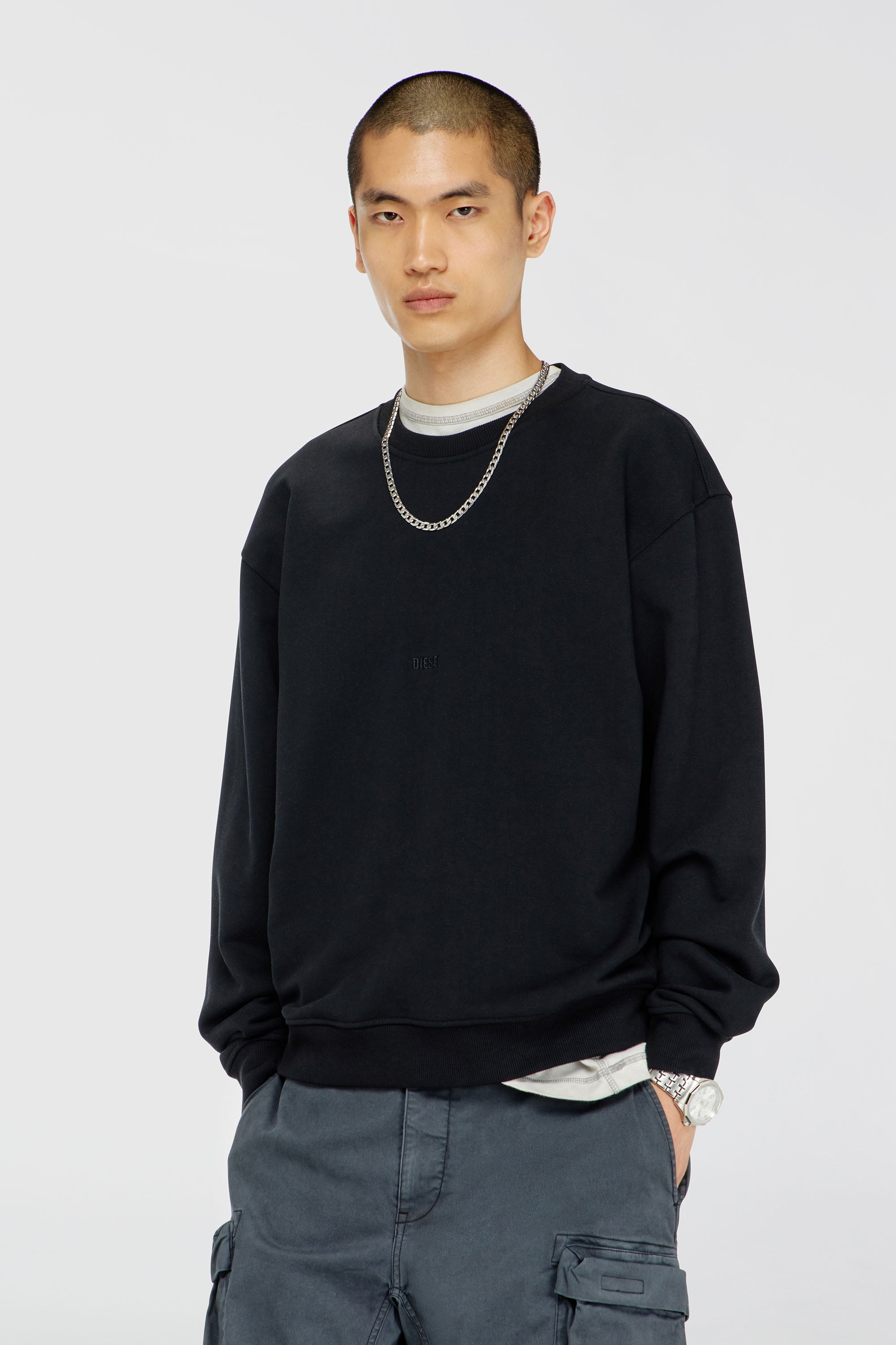 Diesel - S-NORM-AA5, Herren Baumwoll-Sweatshirt mit Mikro-Logo-Stickerei in Schwarz - 1