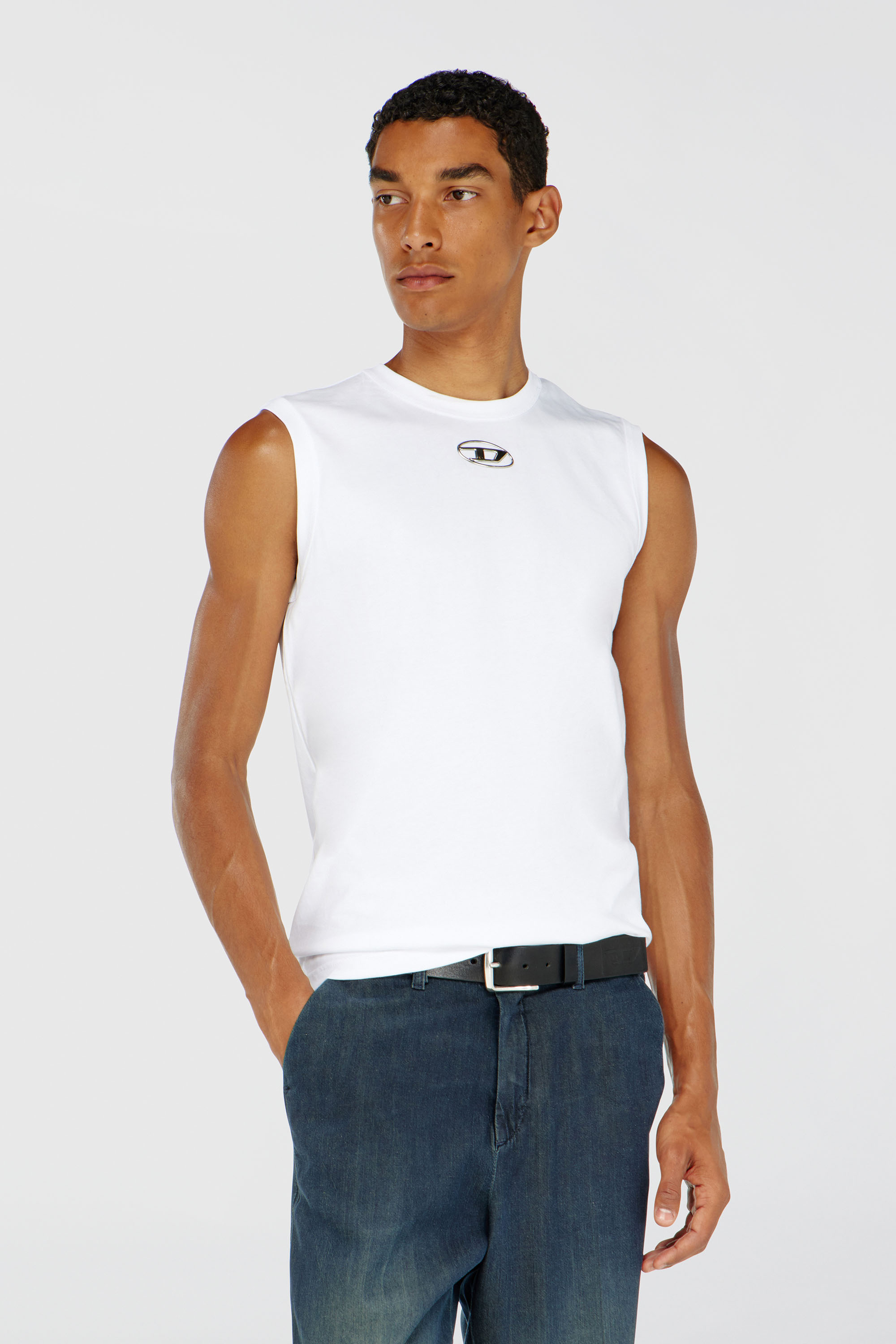 Diesel - T-BISCO-OD, Herren Tanktop mit Metallic-Oval D in Wei&szlig; - 3