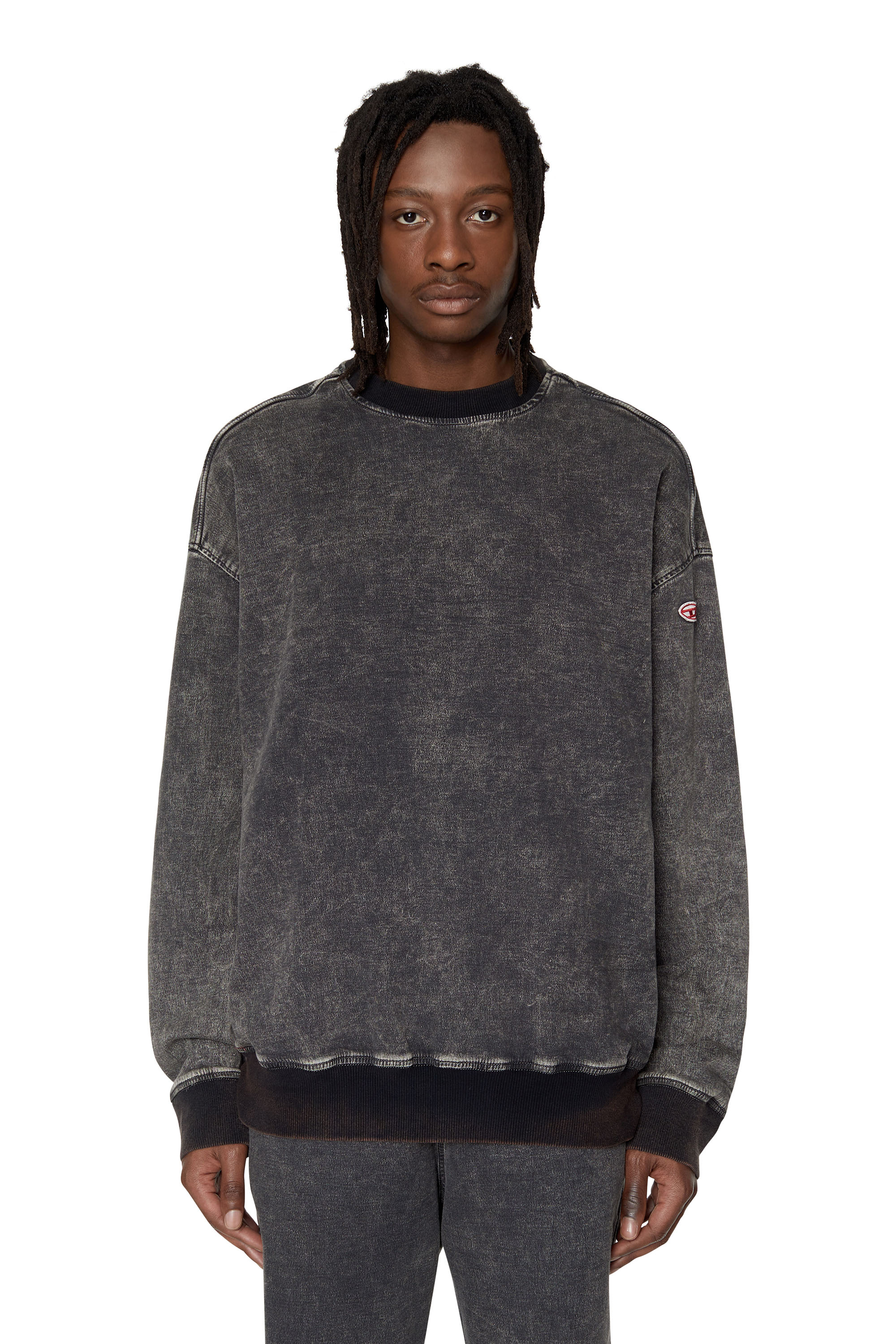 Diesel - D-KRIB TRACK DENIM SWEATSHIRT, Schwarz/Dunkelgrau - Image 1