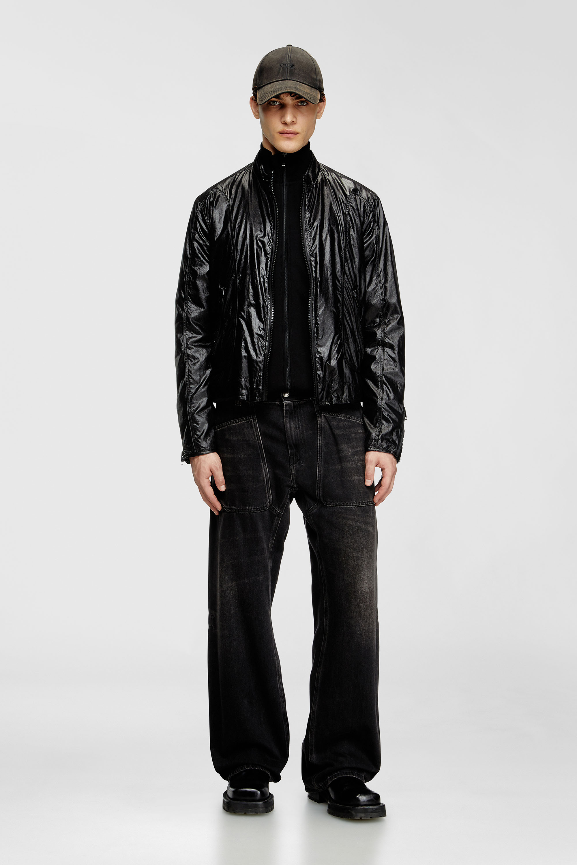 Diesel - J-CLAYS, Herren Biker-Jacke aus gl&auml;nzendem Ripstop in Schwarz - 2