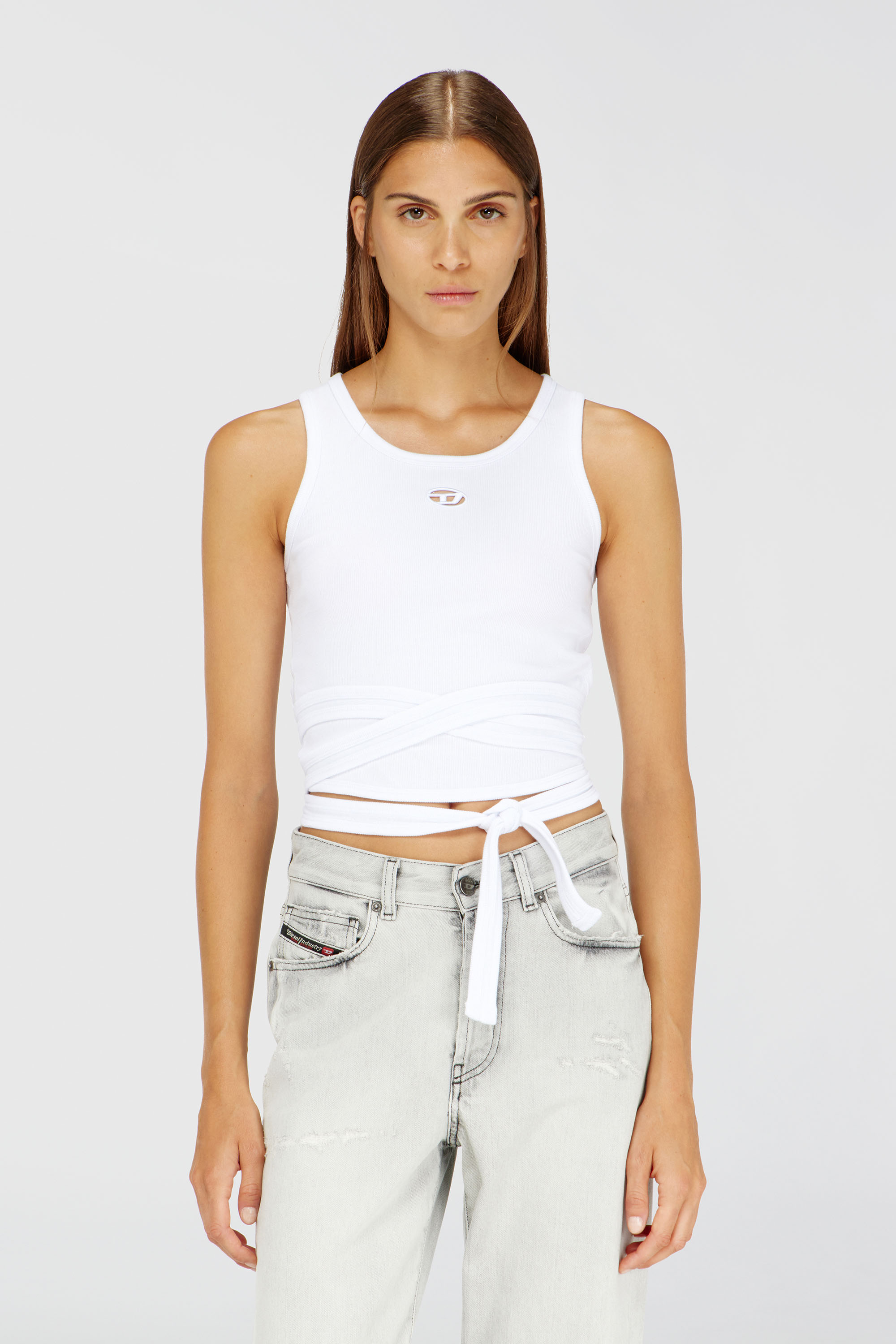Diesel - T-ANKY-TAIL-S1, Damen Crop-Top mit Wickelschn&uuml;ren in Wei&szlig; - 3