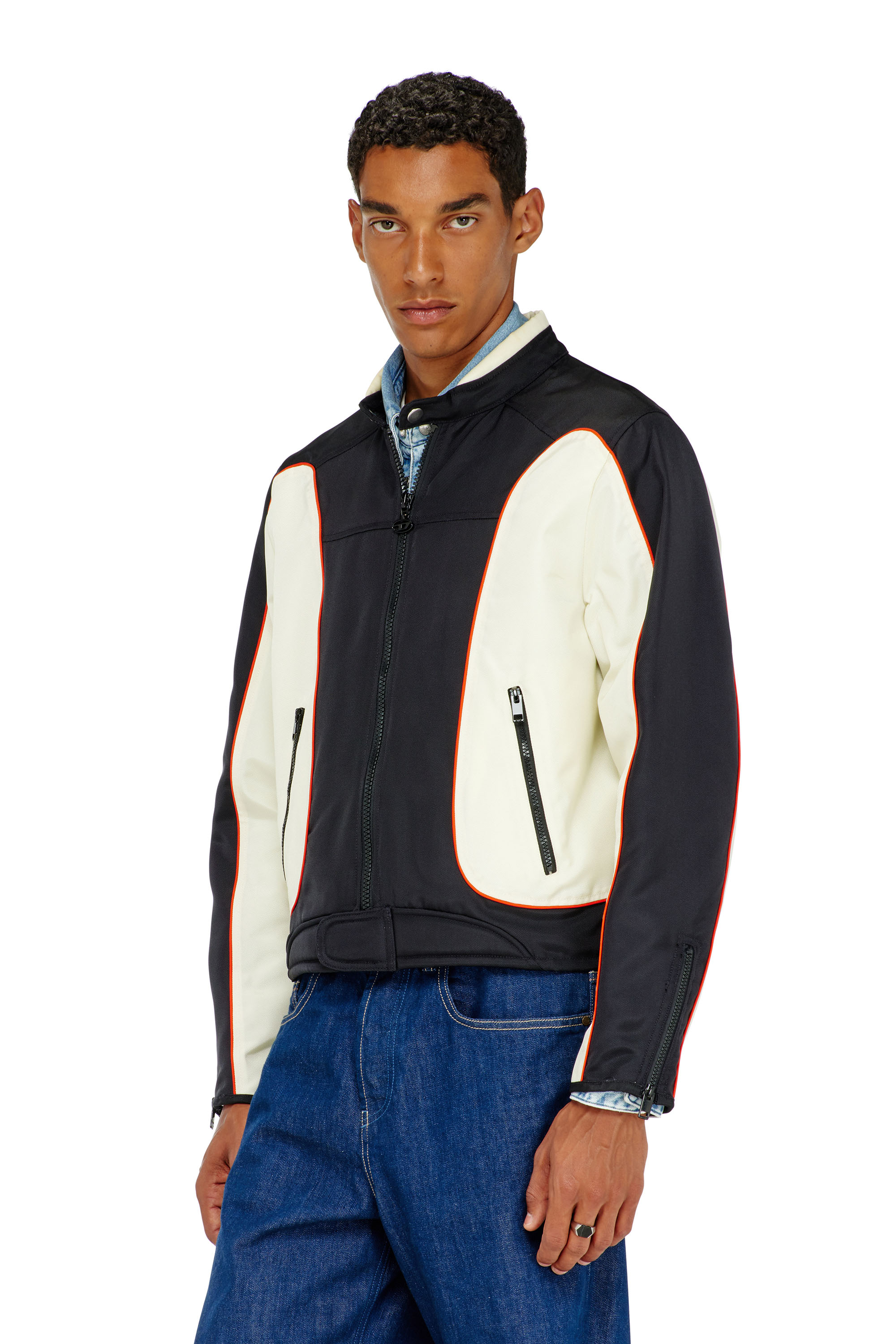 Diesel - J-BLINK-A, Herren Colour-Block-Biker-Jacke mit Paspelierung in Weiss/Schwarz - 3