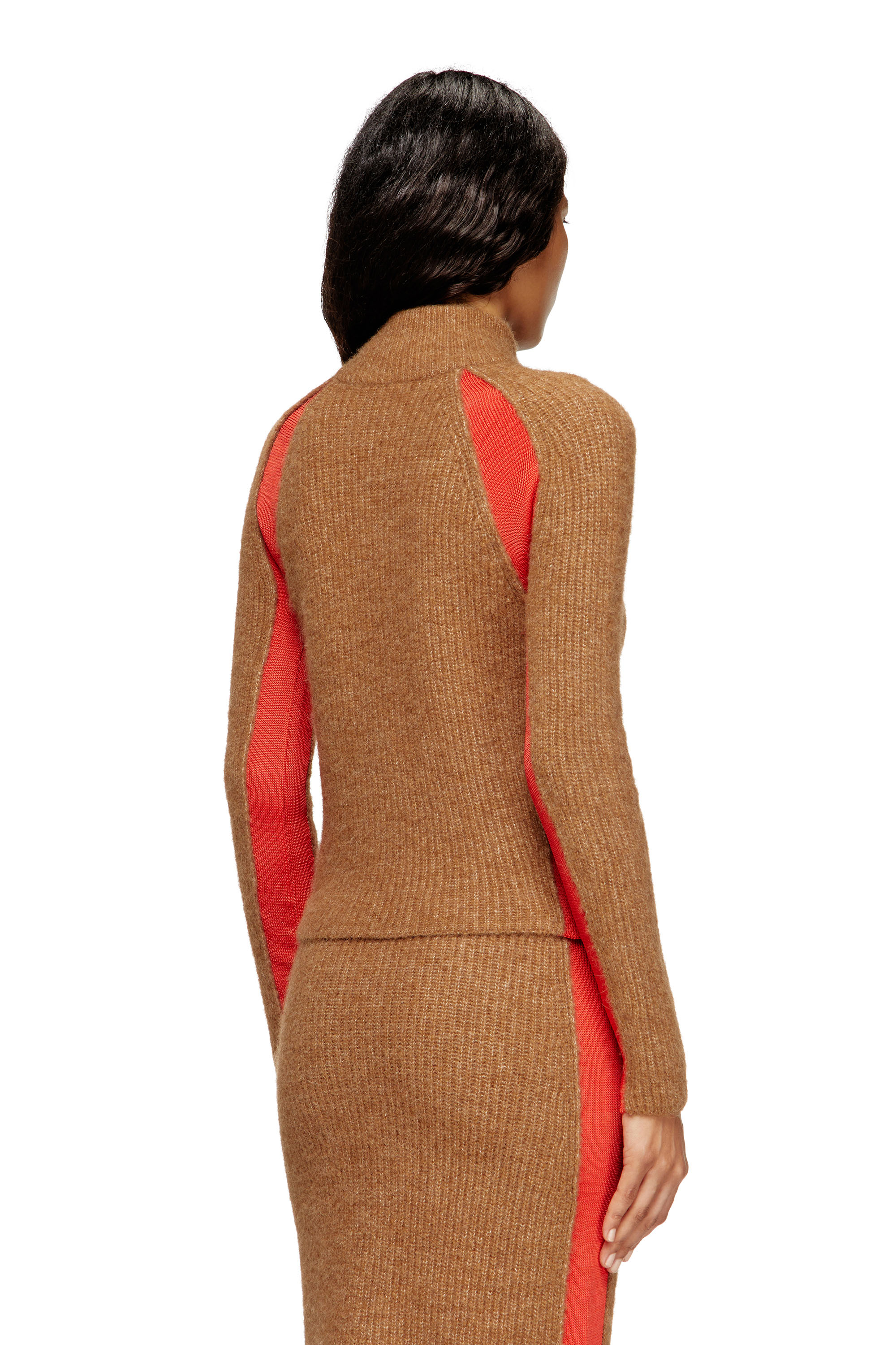 Diesel - M-LOUISE, Damen Strickjacke aus Alpakamischung mit kontrastierenden Einsätzen in Braun - 4