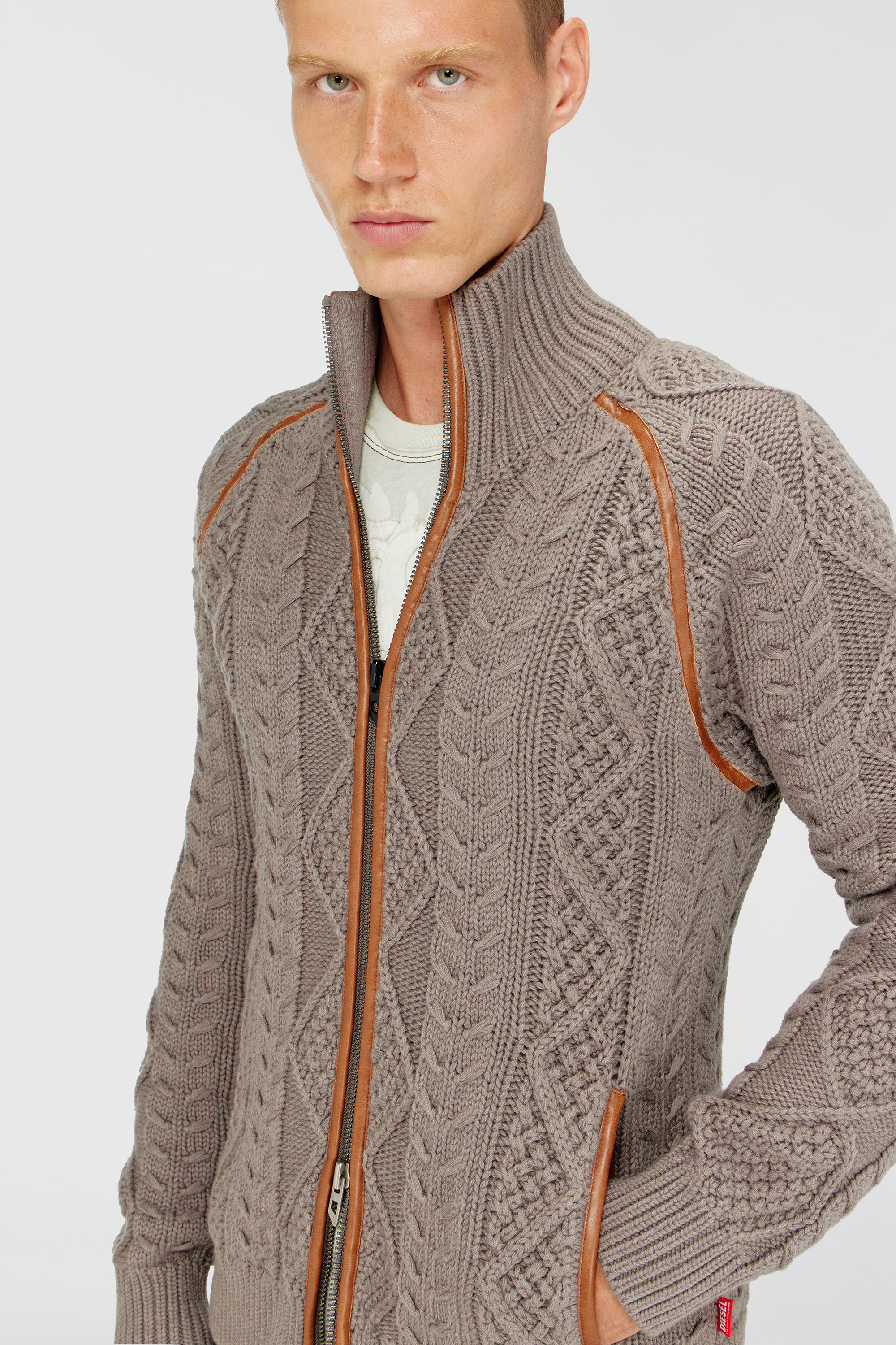 Diesel - K-INOKI, Herren Zip-Cardigan aus Zopfmusterstrick in Grau - 5