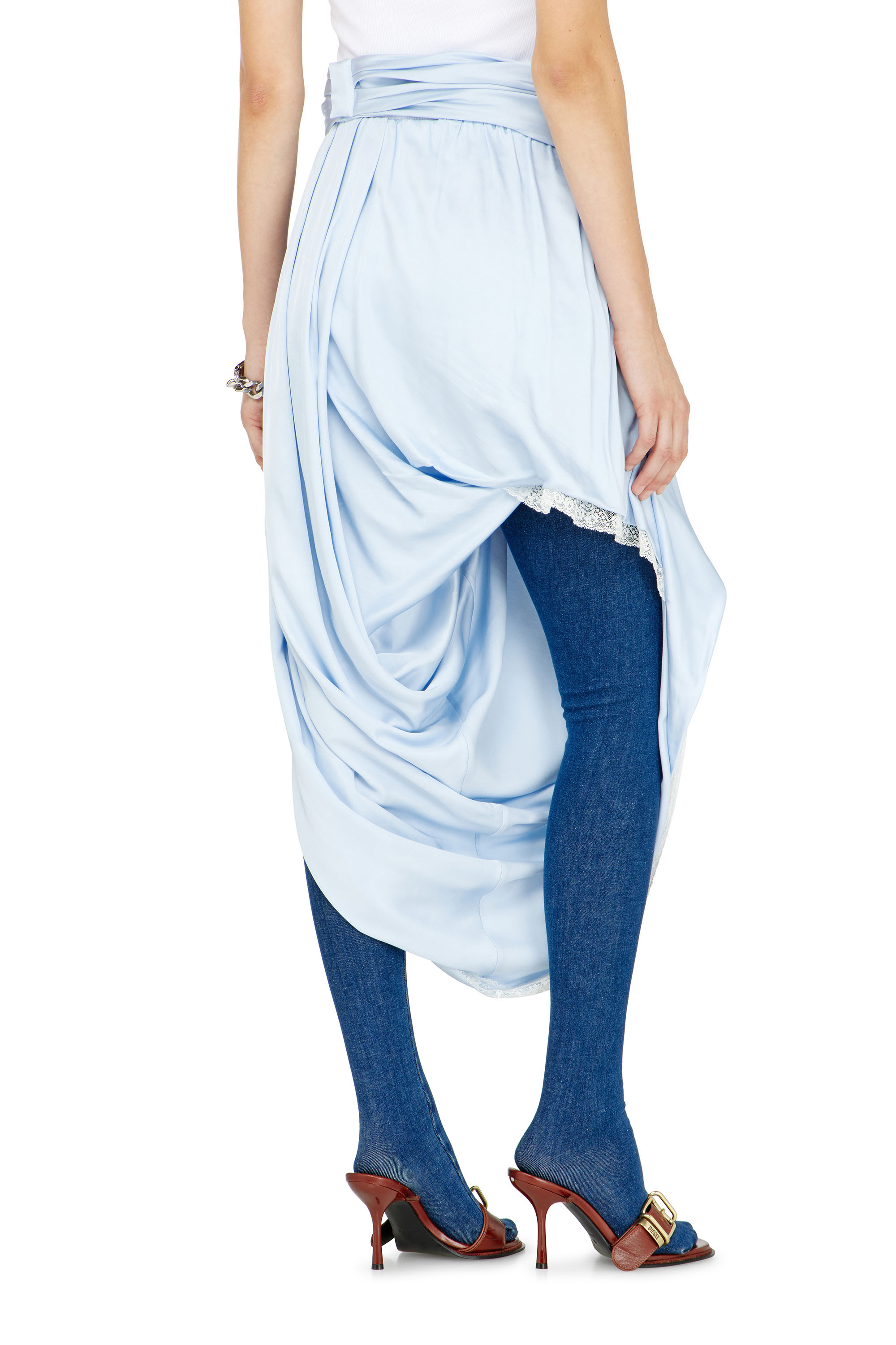 Diesel - O-WANDA, Damen Midirock aus Satin mit Spitzenbesatz in null - 3