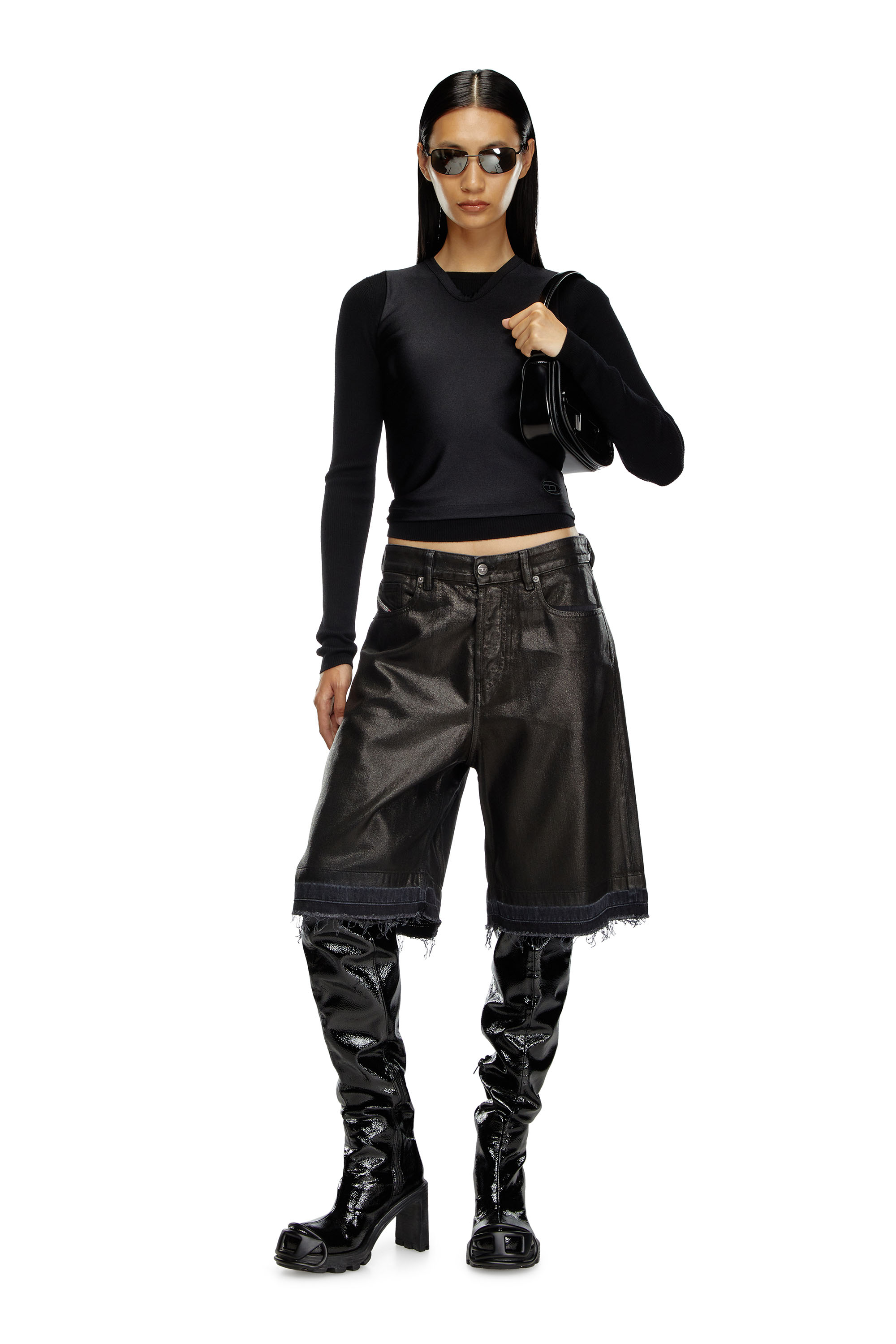 Diesel - DE-SIRE-SHORT, Woman Shorts in coated tailoring denim in Black - Image 1