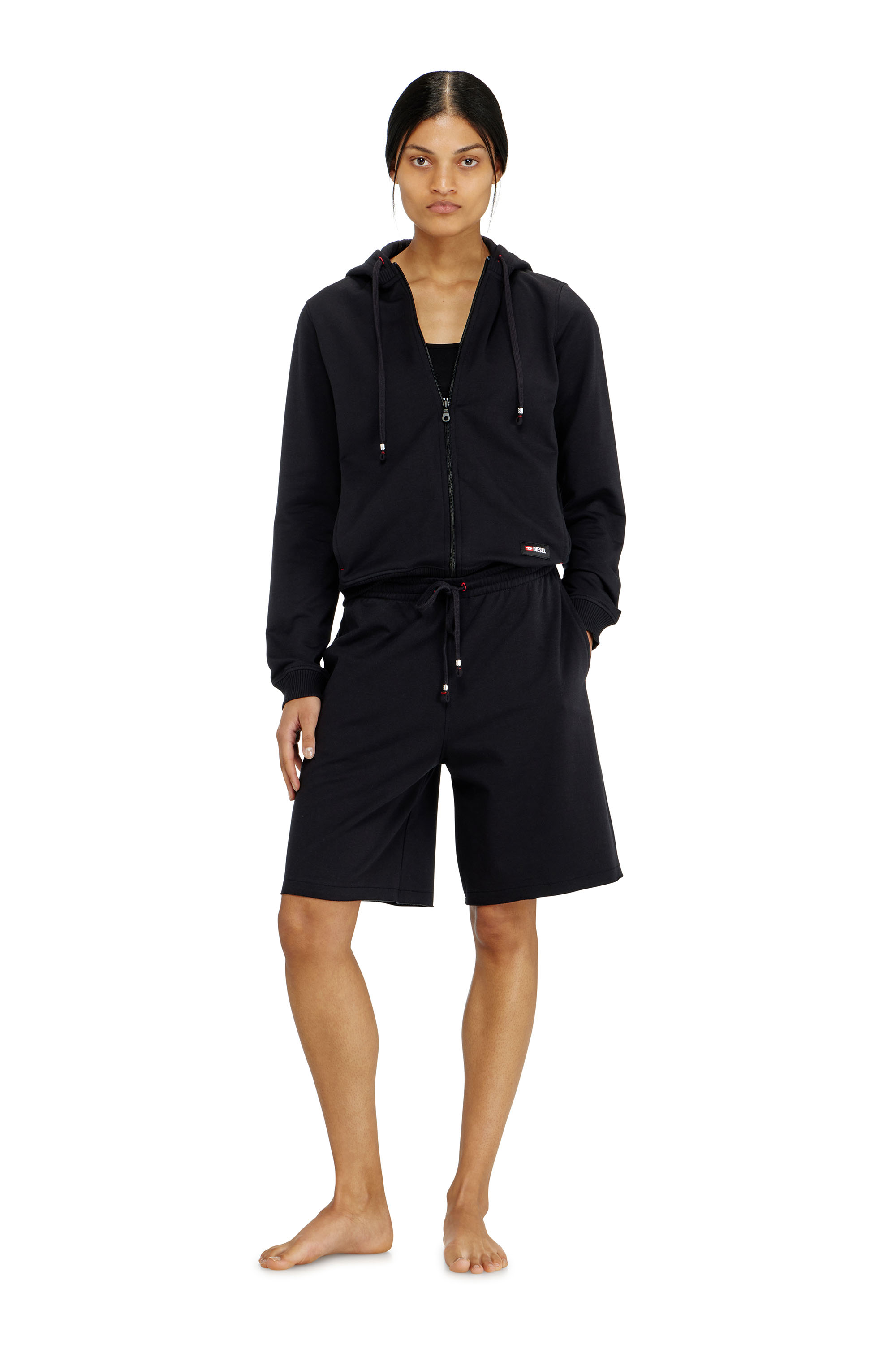 Diesel - CLARA-D-CORE, Damen Aufgeraute Sweatshorts mit offenen S&auml;umen in Schwarz - 1