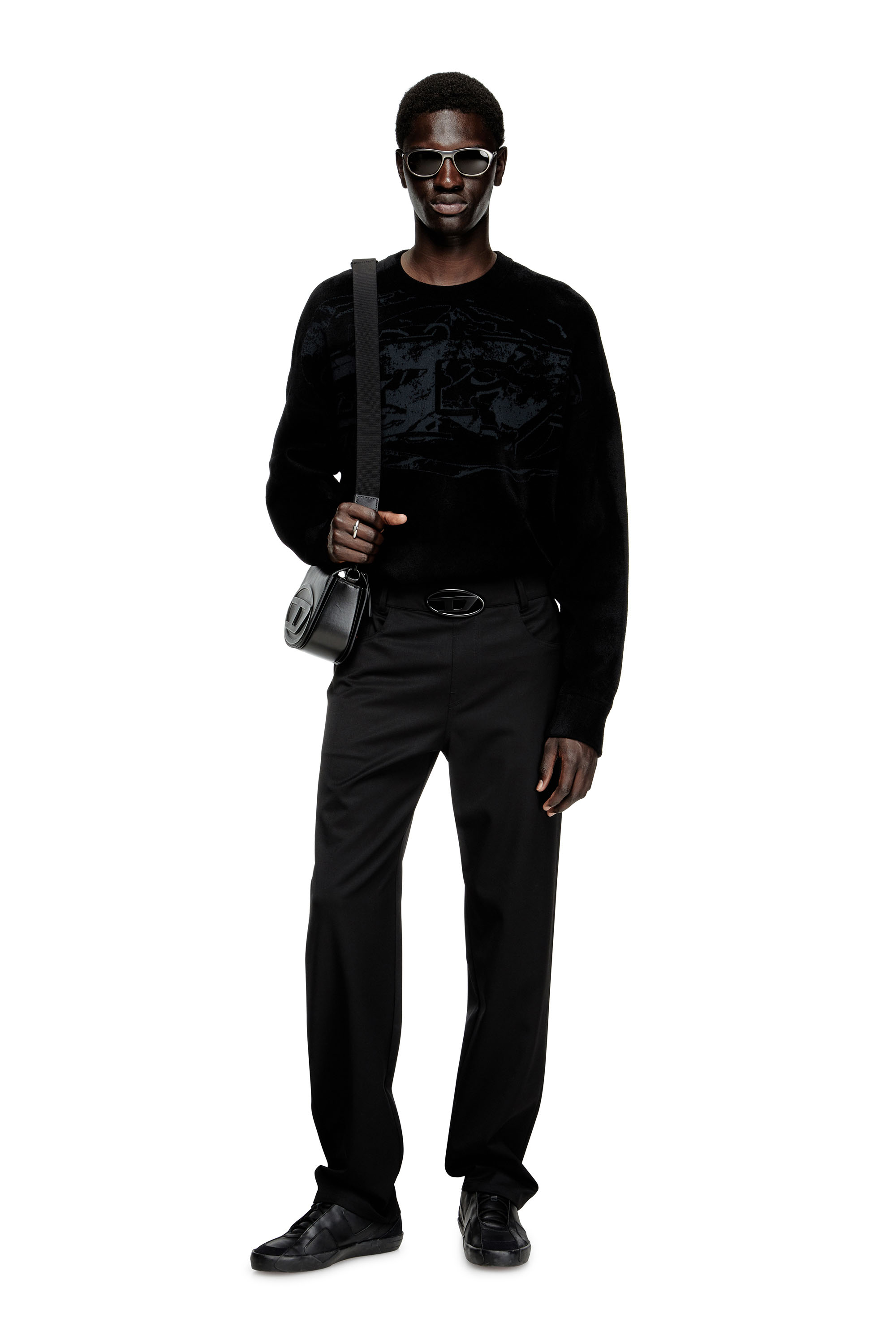 Diesel - K-TRESA, Herren Pullover aus Chenille-Jacquard mit Logo-Motiv in Schwarz - 2
