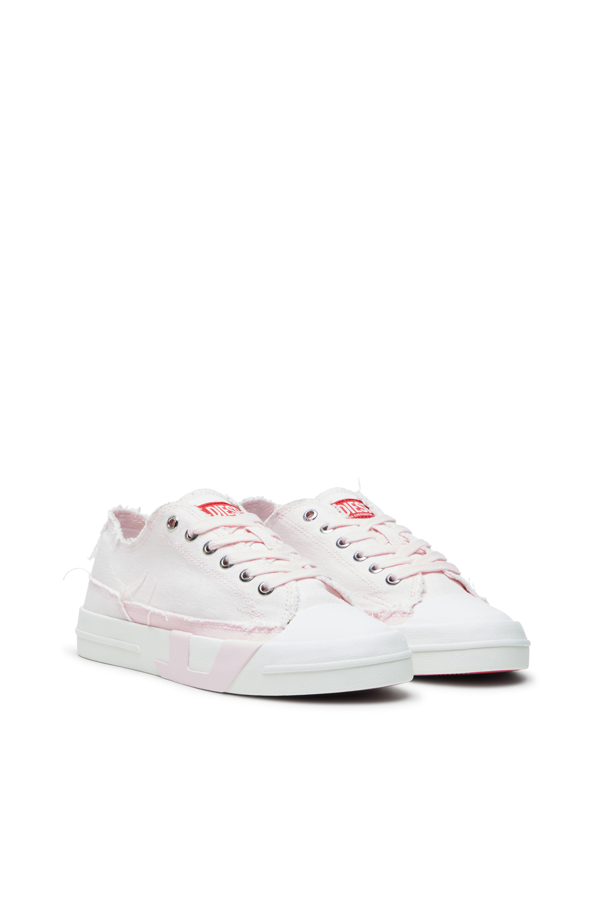 Diesel - S-D-VERSE LOW W, Damen S-D-Verse-Sneakers aus ausgefranstem Canvas in Rosa/Weiss - 2