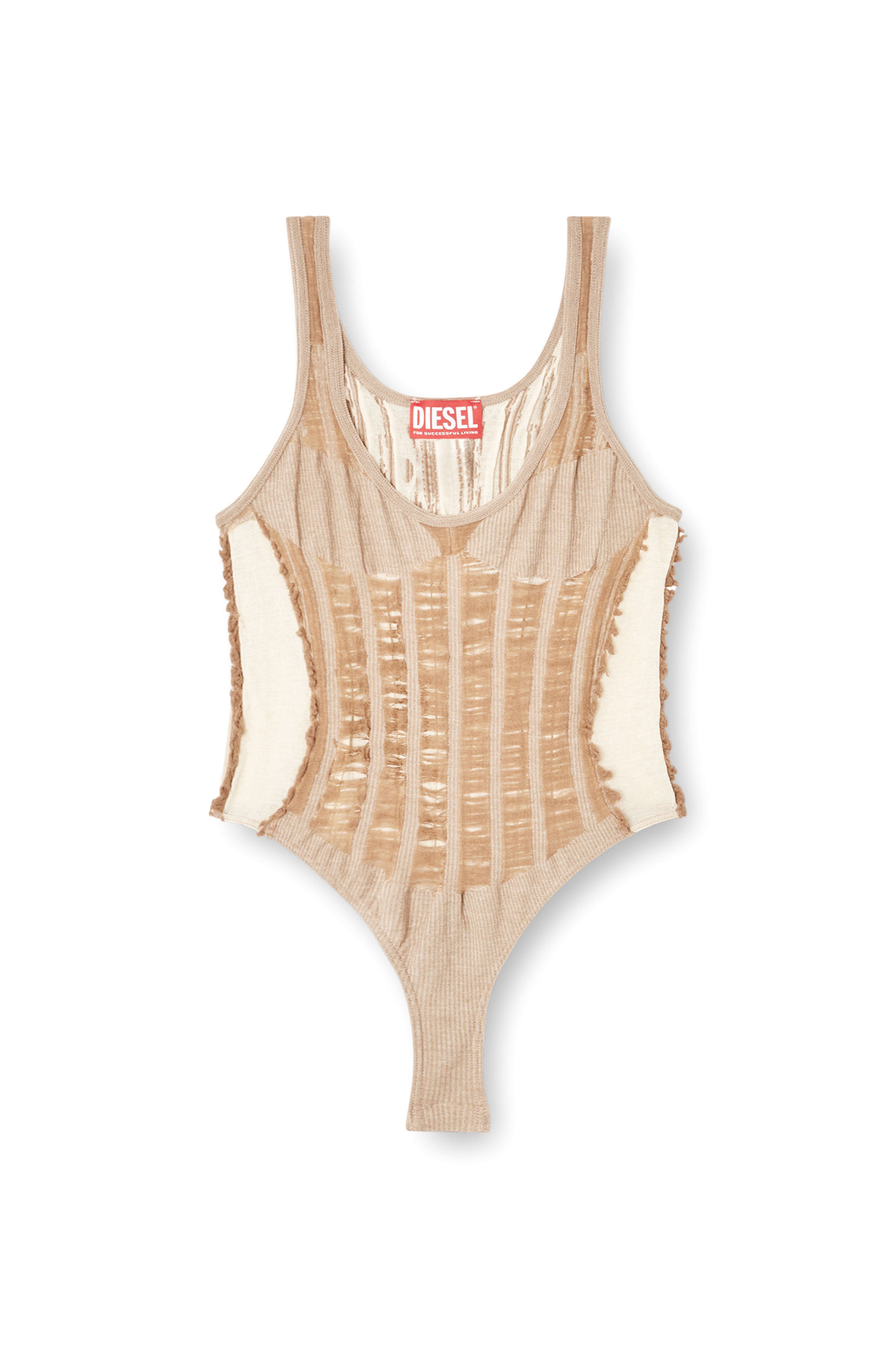 Diesel - M-CALIPSO-BODY, Damen Nahtloser Body mit Dessous-Illusion in Beige - 3