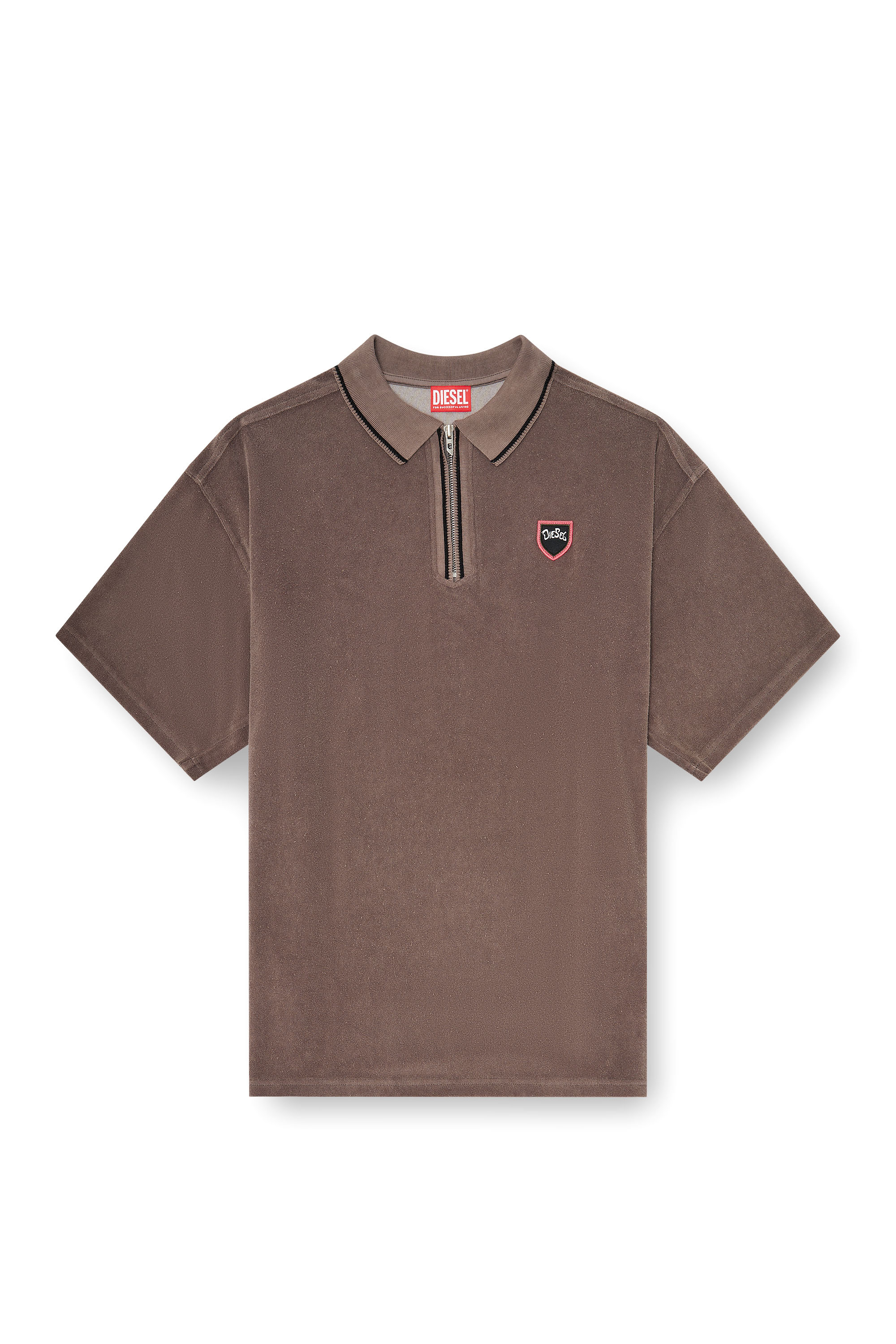 Diesel - T-SPONGY-ZIP, Herren Chenille-Poloshirt mit shield patch in null - 2