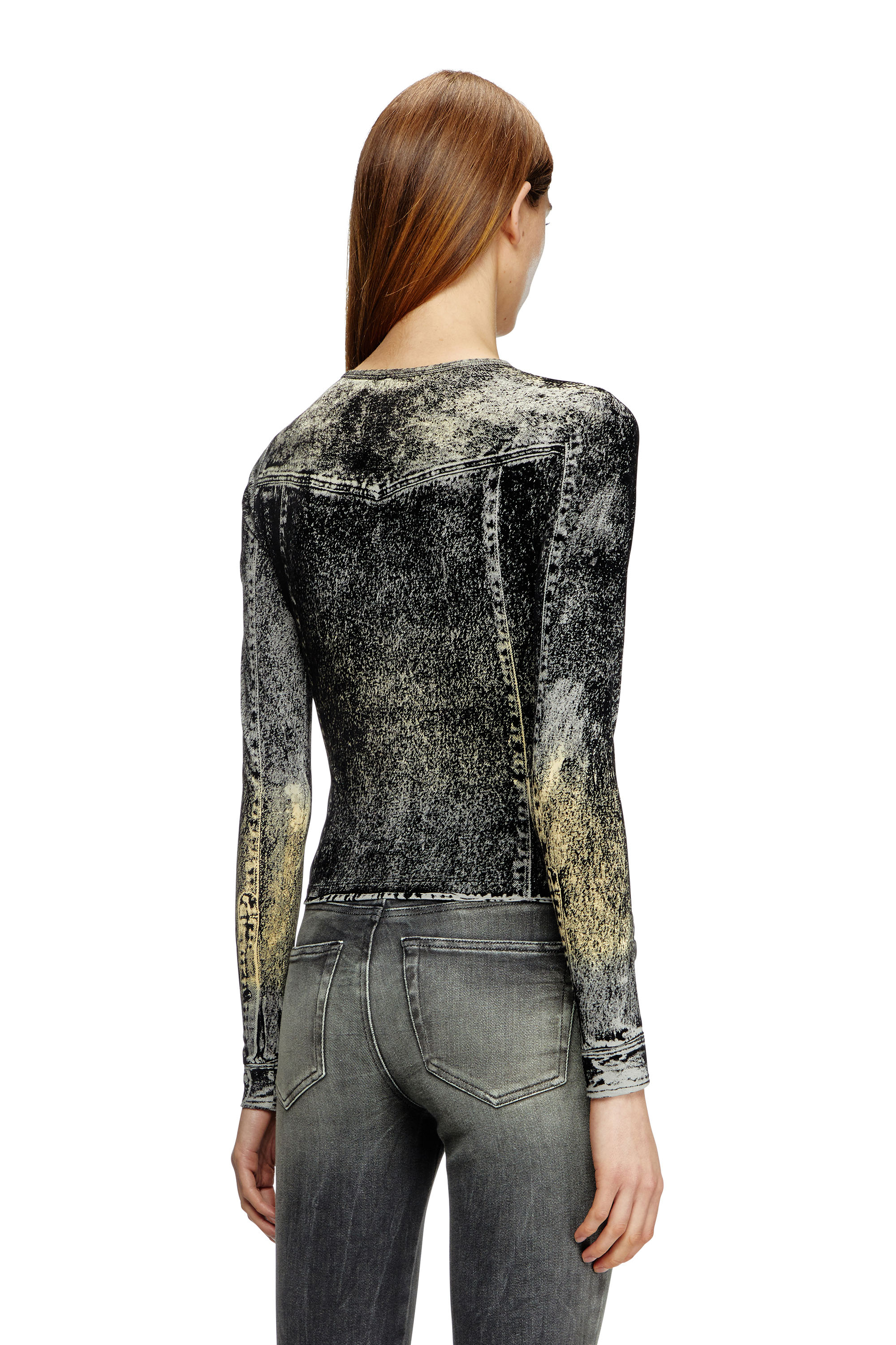 Diesel - T-AXY, Damen Langarm-Top mit Jacken-Print in Dunkelgrau - 4