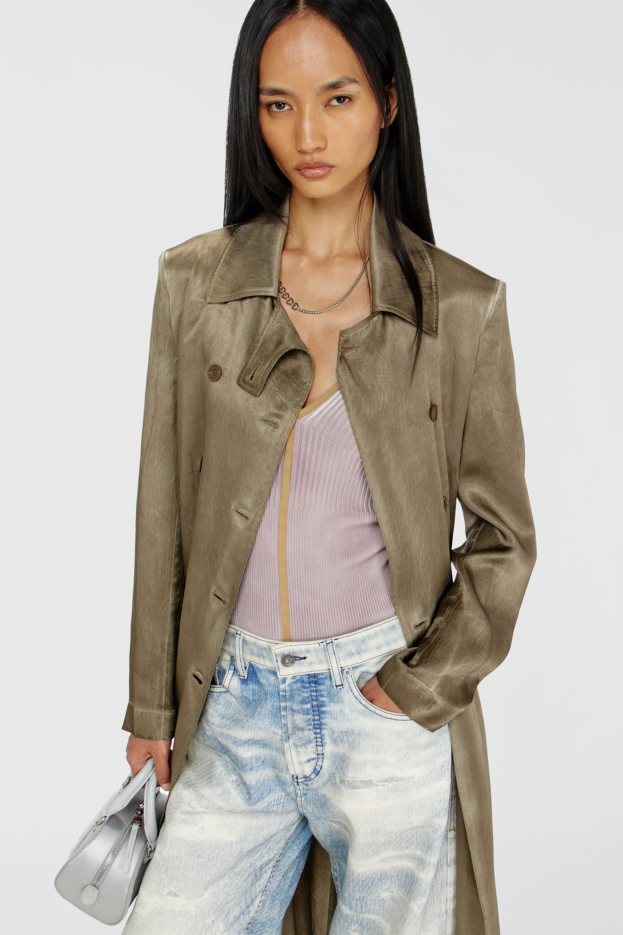 Diesel - G-LADES, Damen Trenchcoat aus geknittertem Satin in Hellbraun - 6