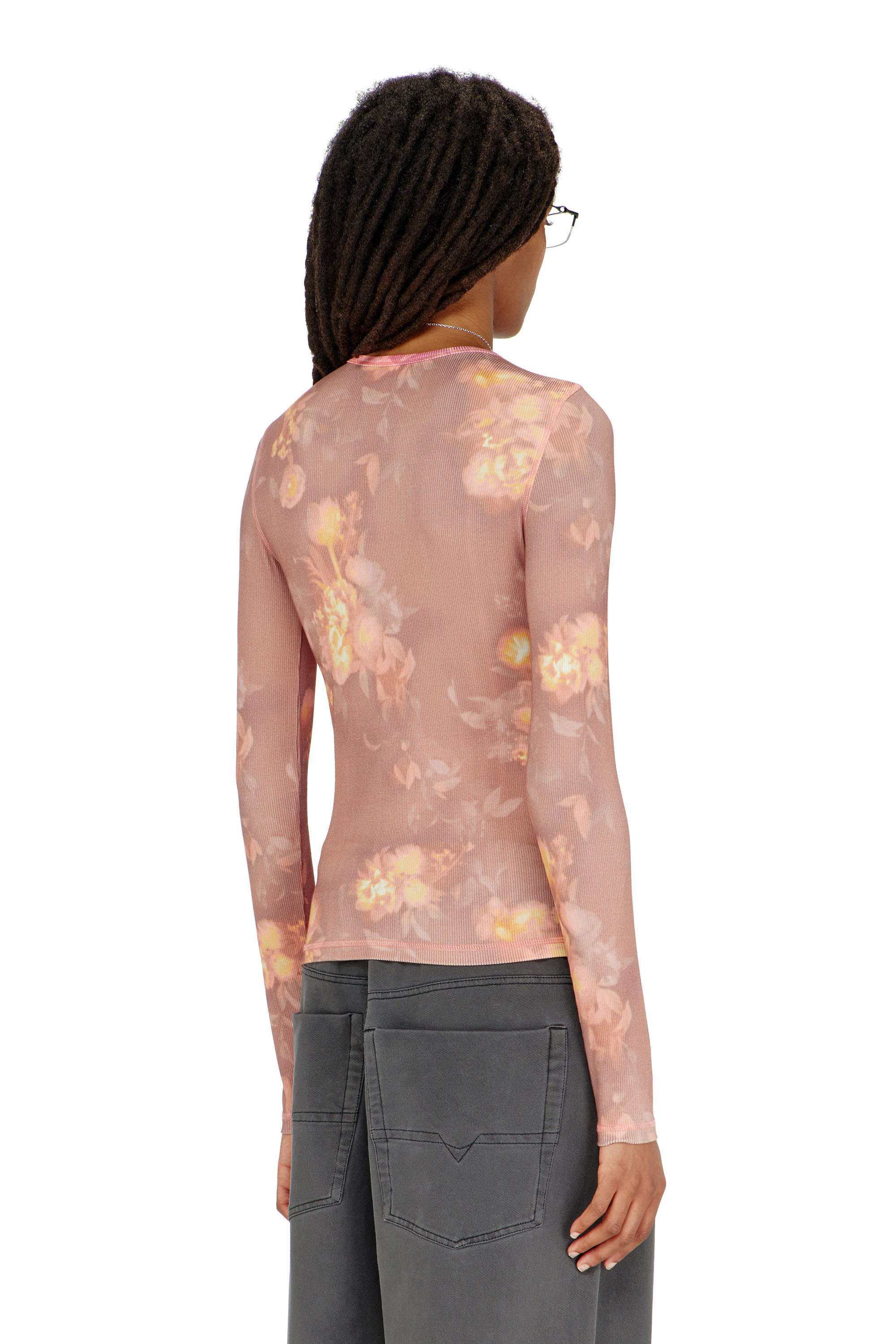 Diesel - T-MOKY-LS, Damen Top aus geripptem Jersey mit Blumenprint in null - 4