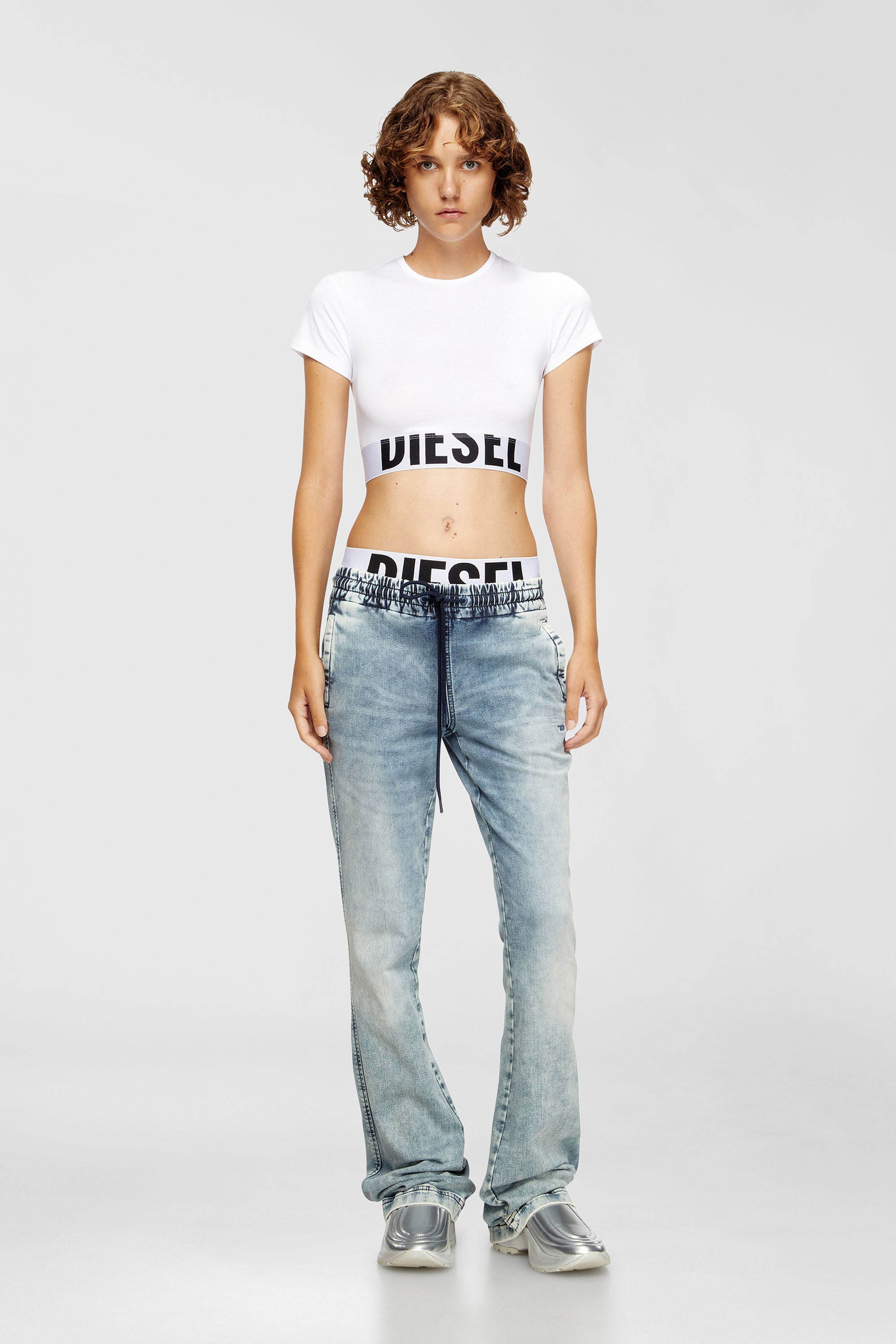 Diesel - UFTEE-SPORT-CROPPED-T-SHIRT, Woman's Sporty cropped top with logo band in White - 6