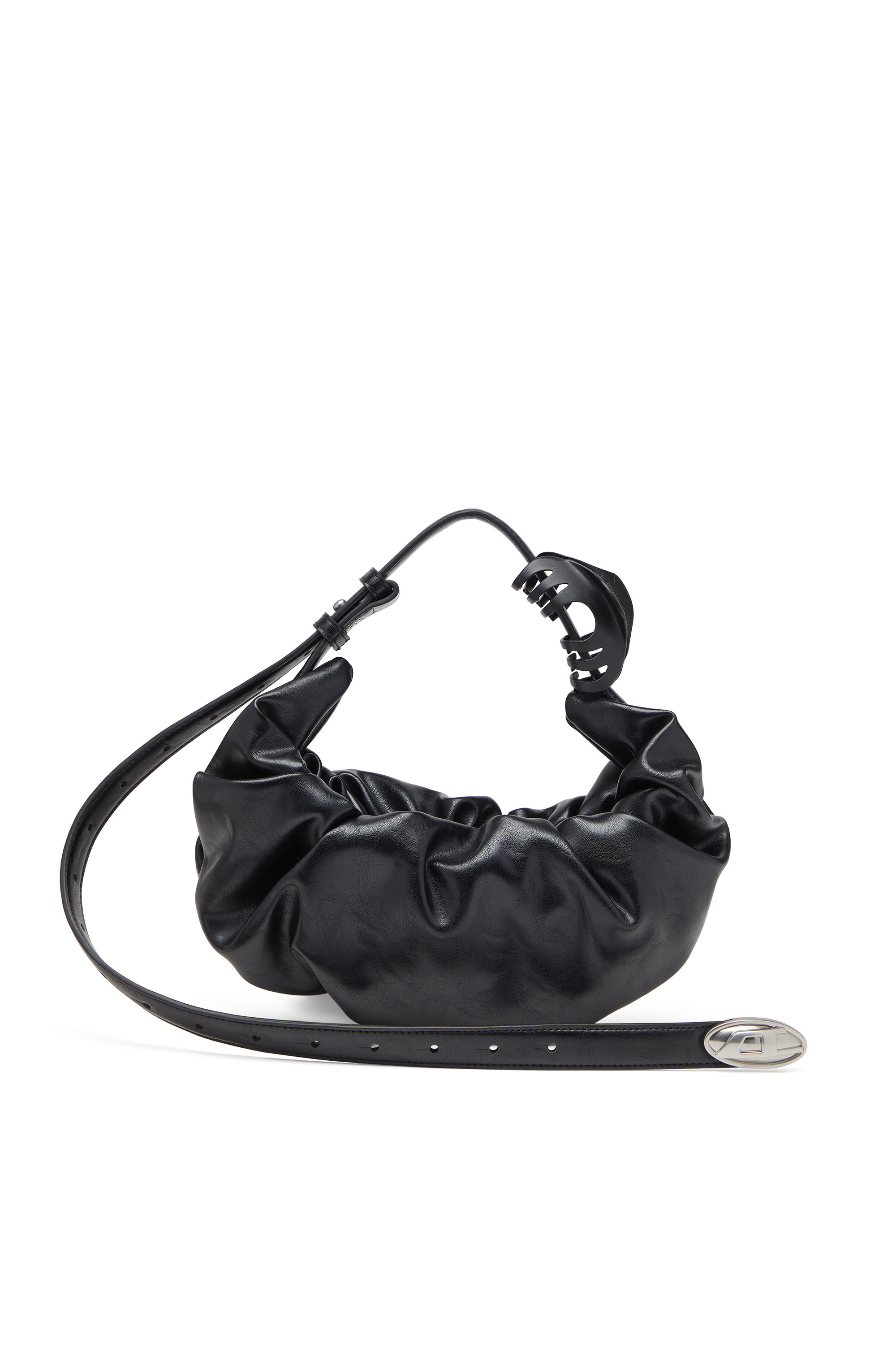 Diesel - GRAB-D HOBO S, Damen Kleine zerknitterte Hobo-Tasche aus glänzendem PU in Schwarz - 1