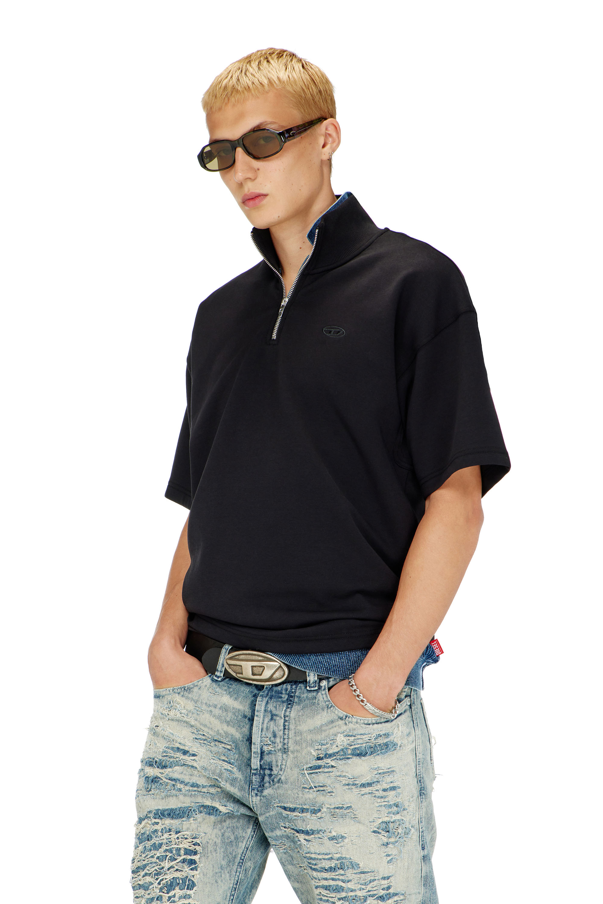 Diesel - S-CUBY, Herren Kurz&auml;rmliges Sweatshirt mit halbem zip aus leichtem Scuba in Schwarz - 3