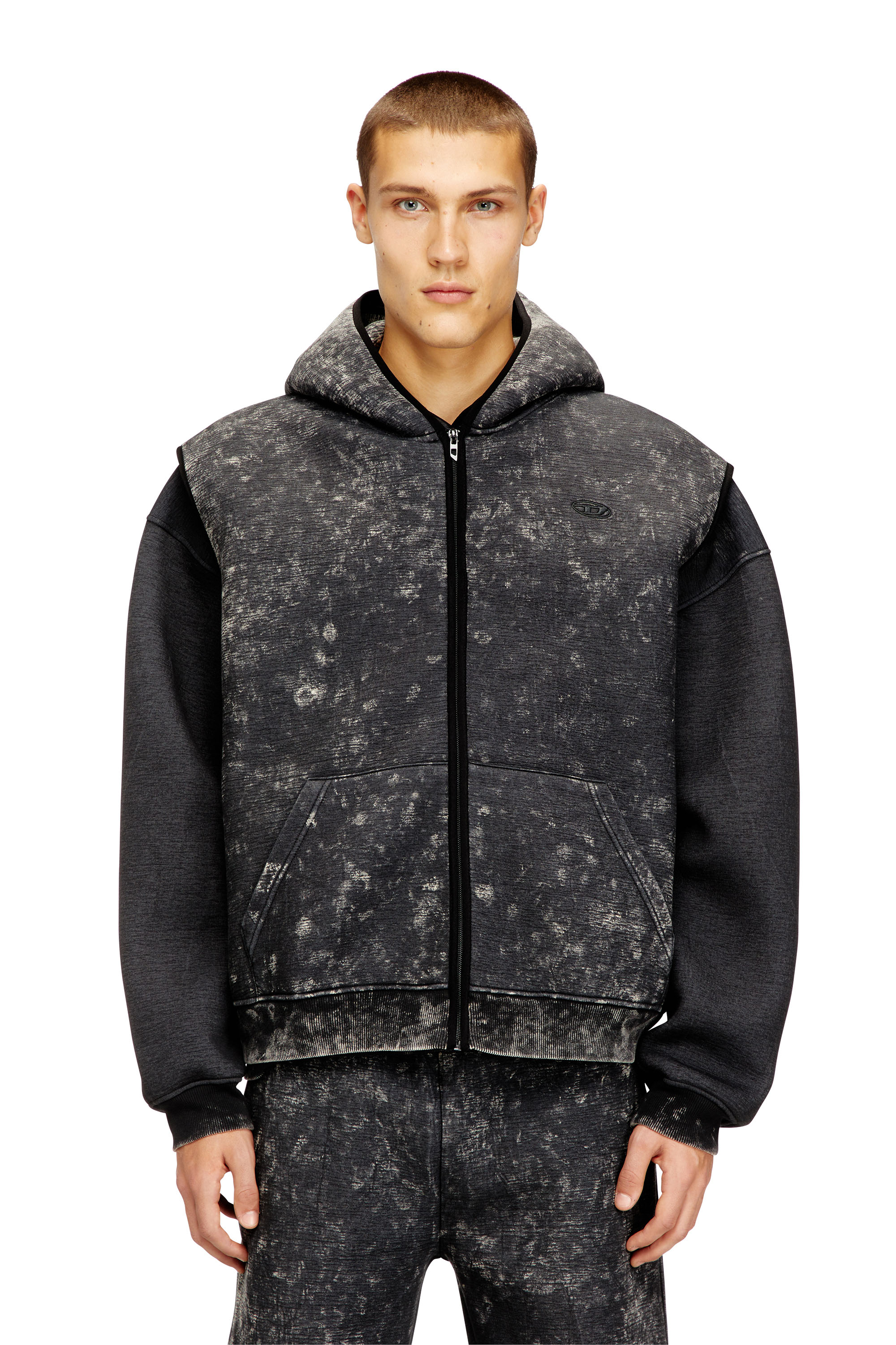 Diesel - S-BOXT-CHAN-SL, Herren Ärmellose Scuba-Kapuzenjacke mit Marmor-Waschung in Schwarz/Grau - 3