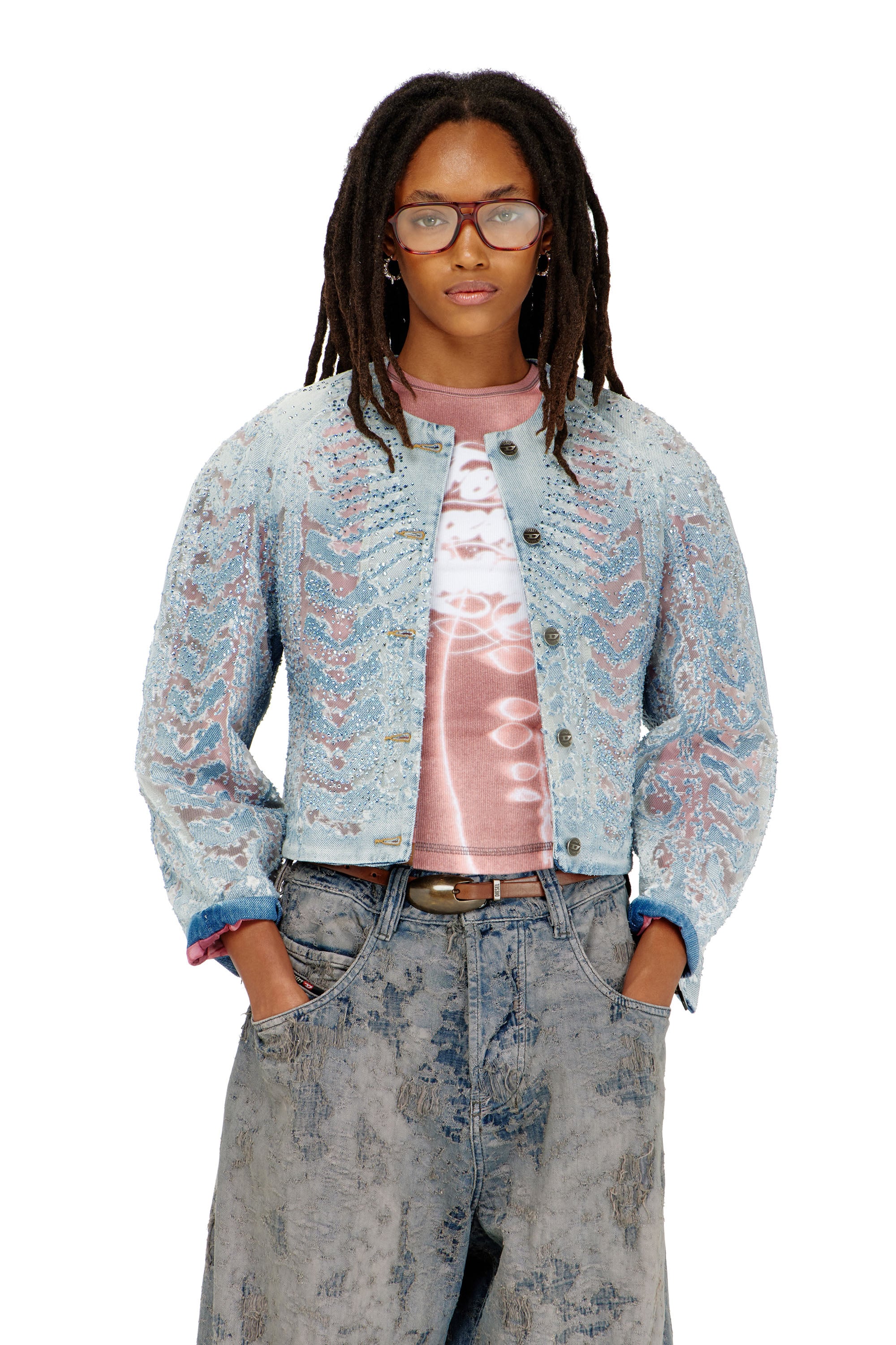 Diesel - DE-SOLIXIA-S, Damen Jacke aus microstone devor&eacute; denim in null - 1