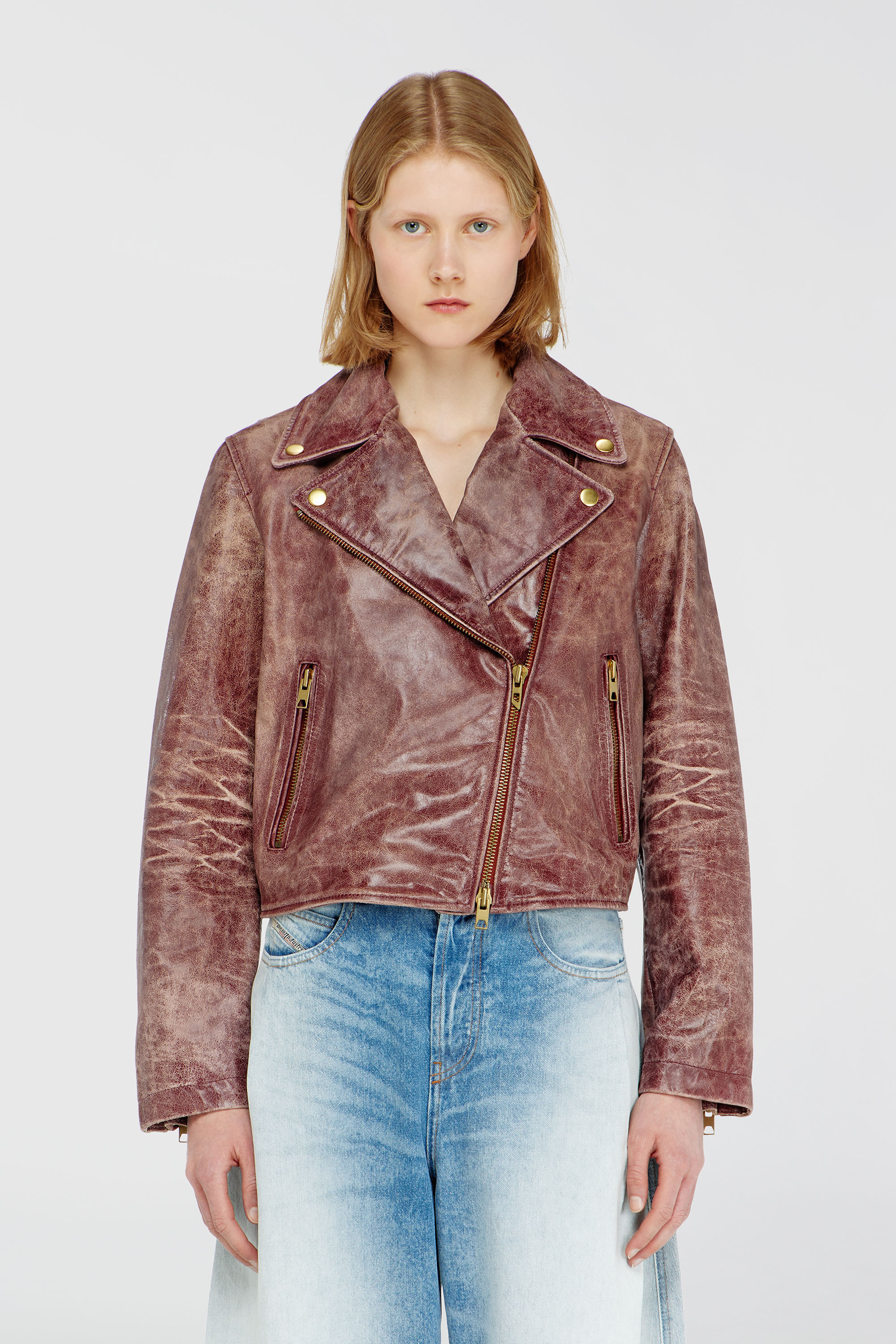 Diesel - L-UNATIC-T1, Damen Biker-Jacke aus behandeltem Leder in Braun - 5
