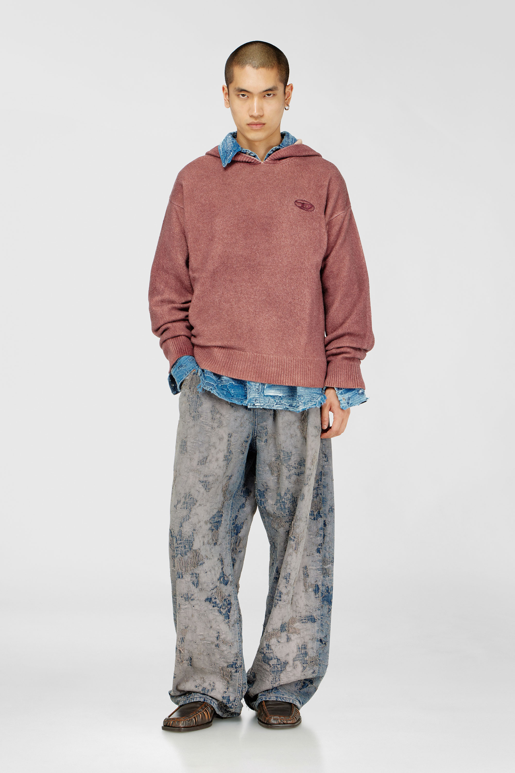 Diesel - K-PICKLED, Herren Doppelt gef&auml;rbtes Hoodie aus Wollmischstrick in Braun - 2