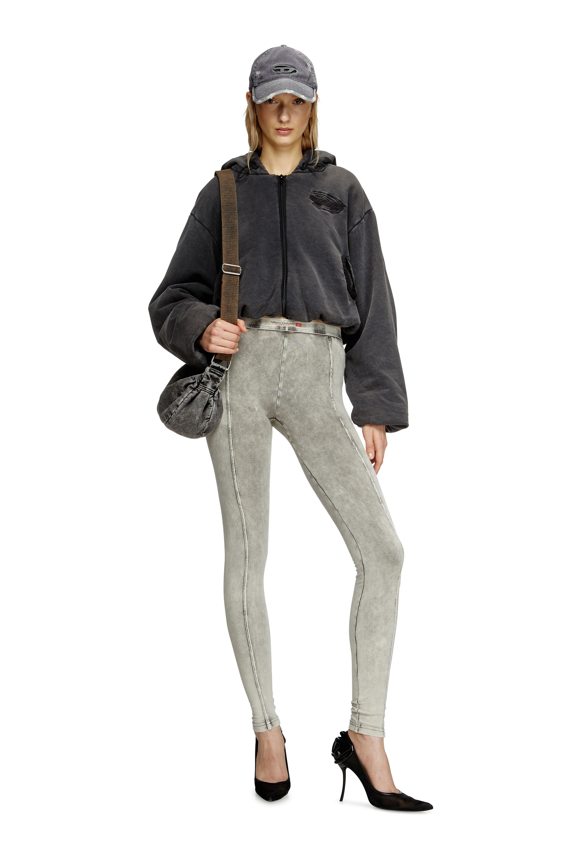 Diesel - F-ENERDÌ, Damen Verkürzter Hoodie mit Reißverschluss in Schwarz - 1