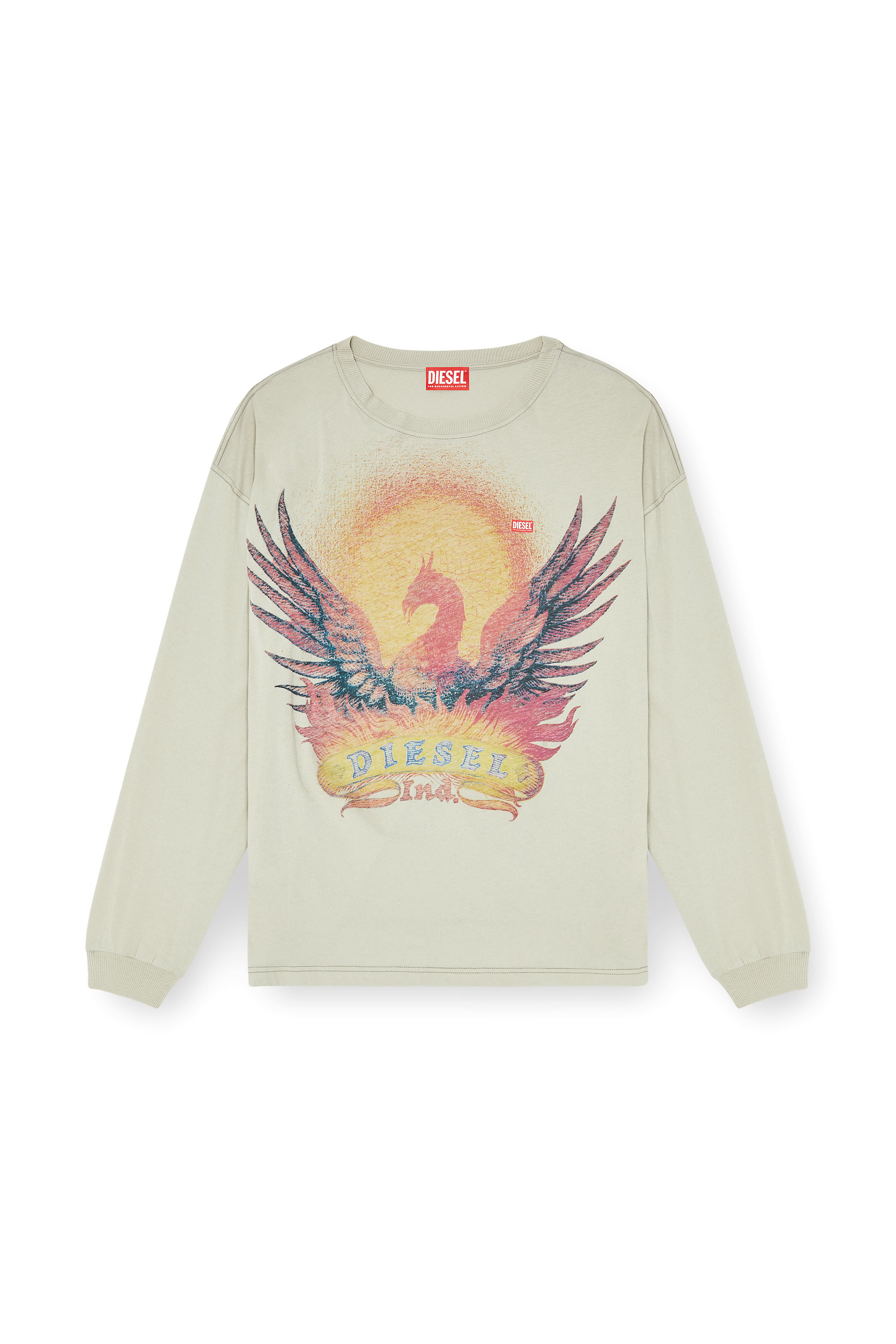 Diesel - T-BOXT-LS-AA1, Herren Langarm-T-Shirt mit Phoenix-Motiv in Beige - 3