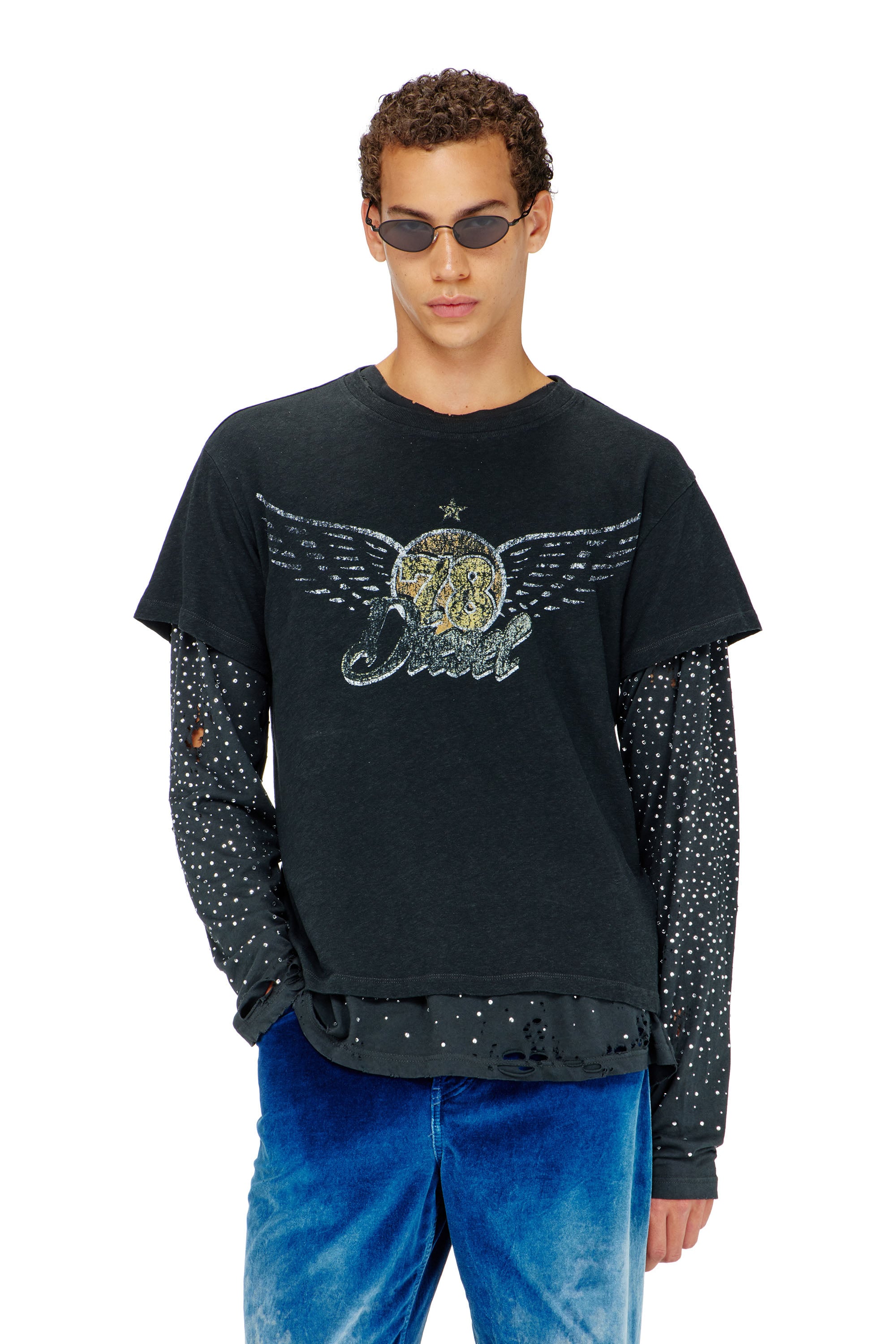 Diesel - T-GERIO-A, Herren T-Shirt aus Baumwolle-Hanf mit Konzertgrafik in Schwarz - 1