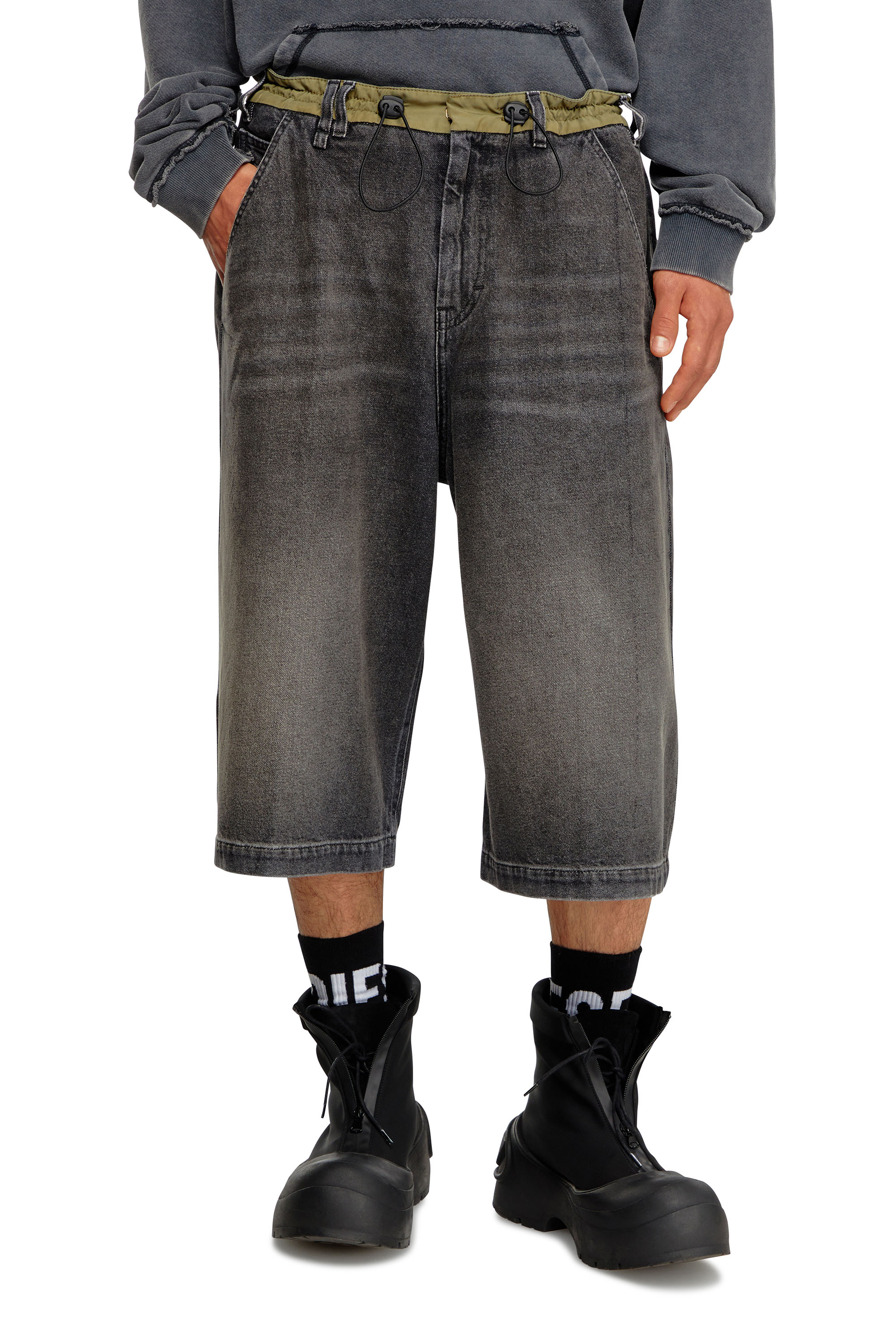 Diesel - D-ANDRE-SHORT-S, Man's Loose bermuda shorts in denim and nylon in Black - 1