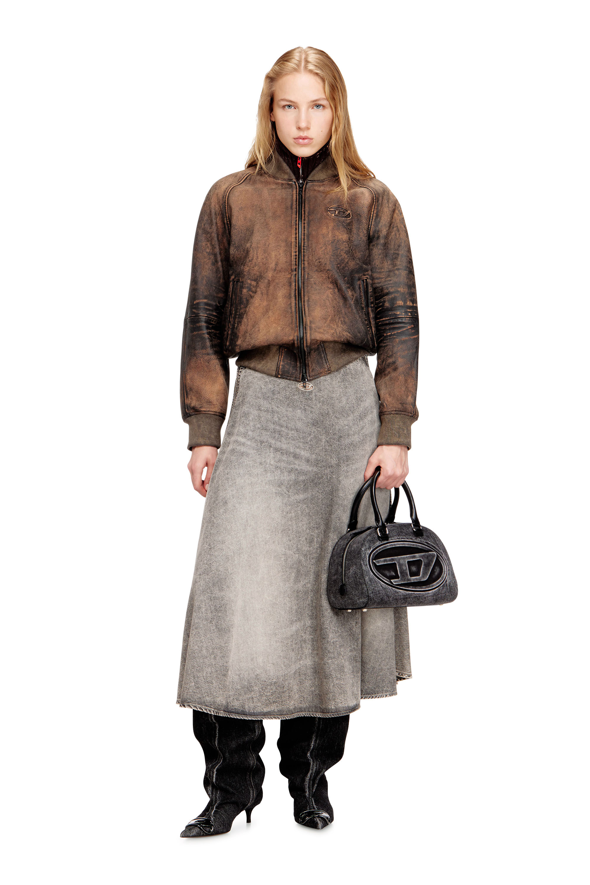 Diesel - 1DR DOME TOP HANDLE, Damen 1DR Dome-Bowlingtasche aus gewaschenem Denim in Grau - 2