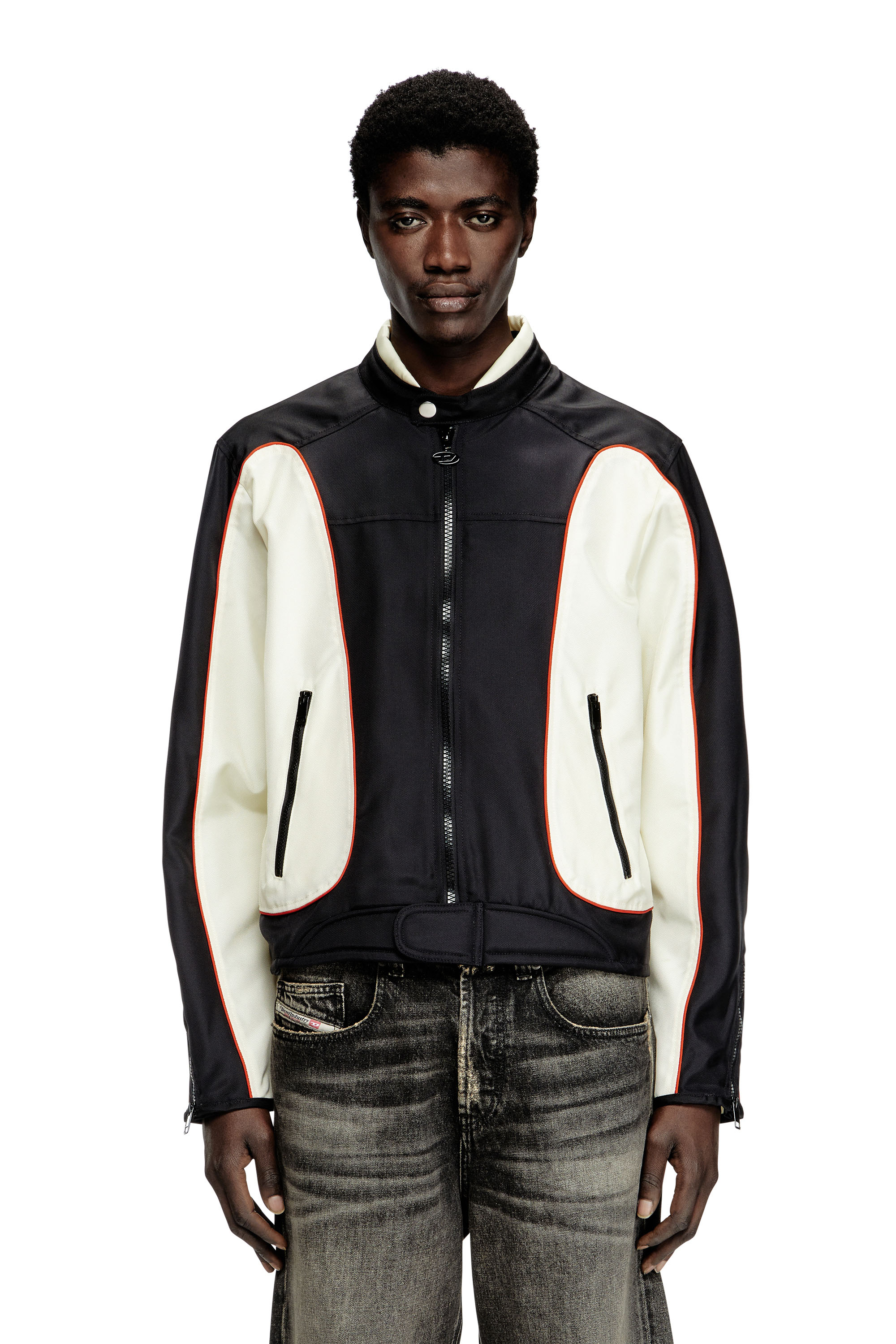 Diesel - J-BLINK-A, Herren Colour-Block-Biker-Jacke mit Paspelierung in Weiss/Schwarz - 1