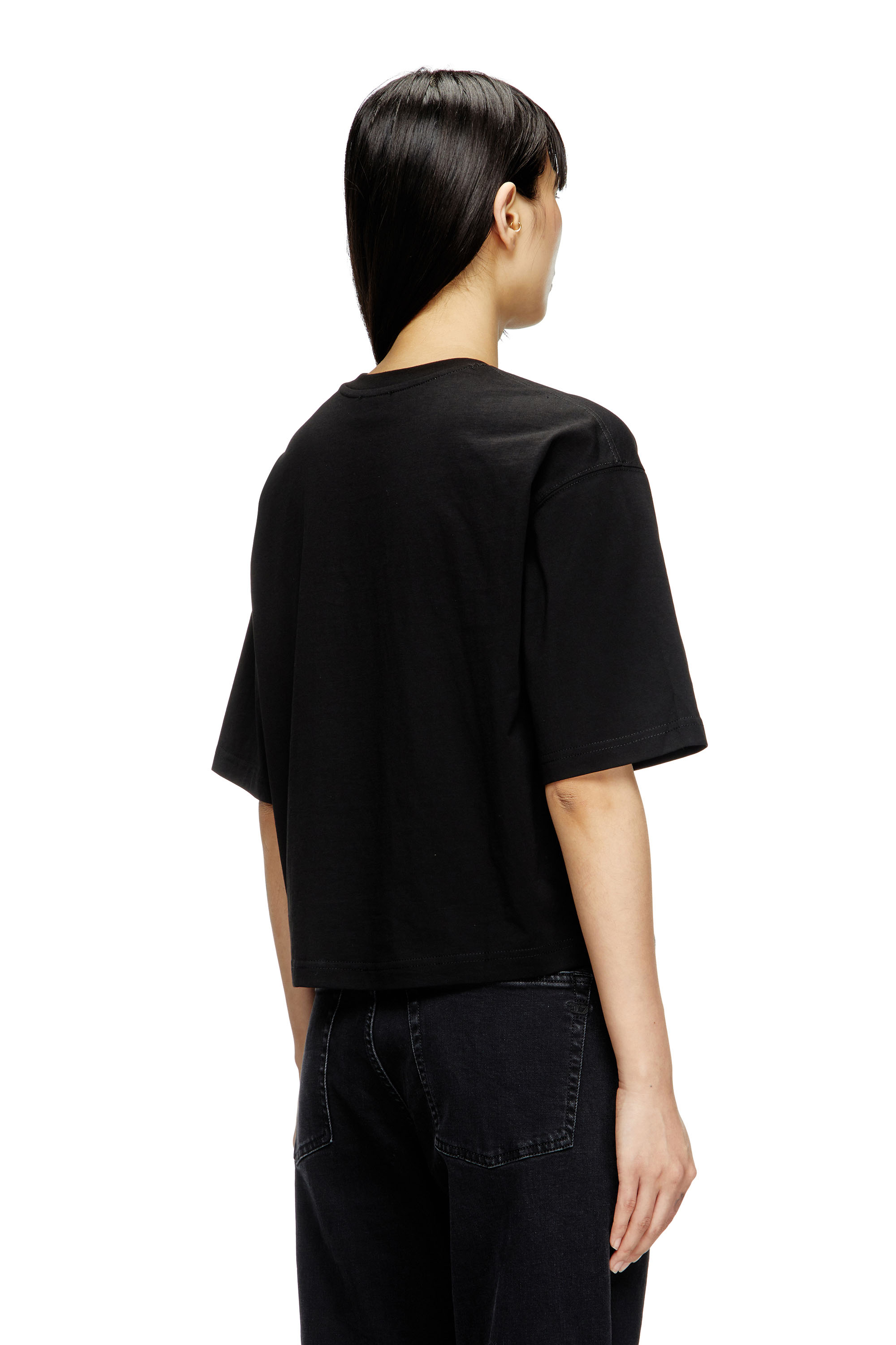 Diesel - T-ROWY-OD, Damen Kastiges T-Shirt mit D-Stickerei in Schwarz - 4