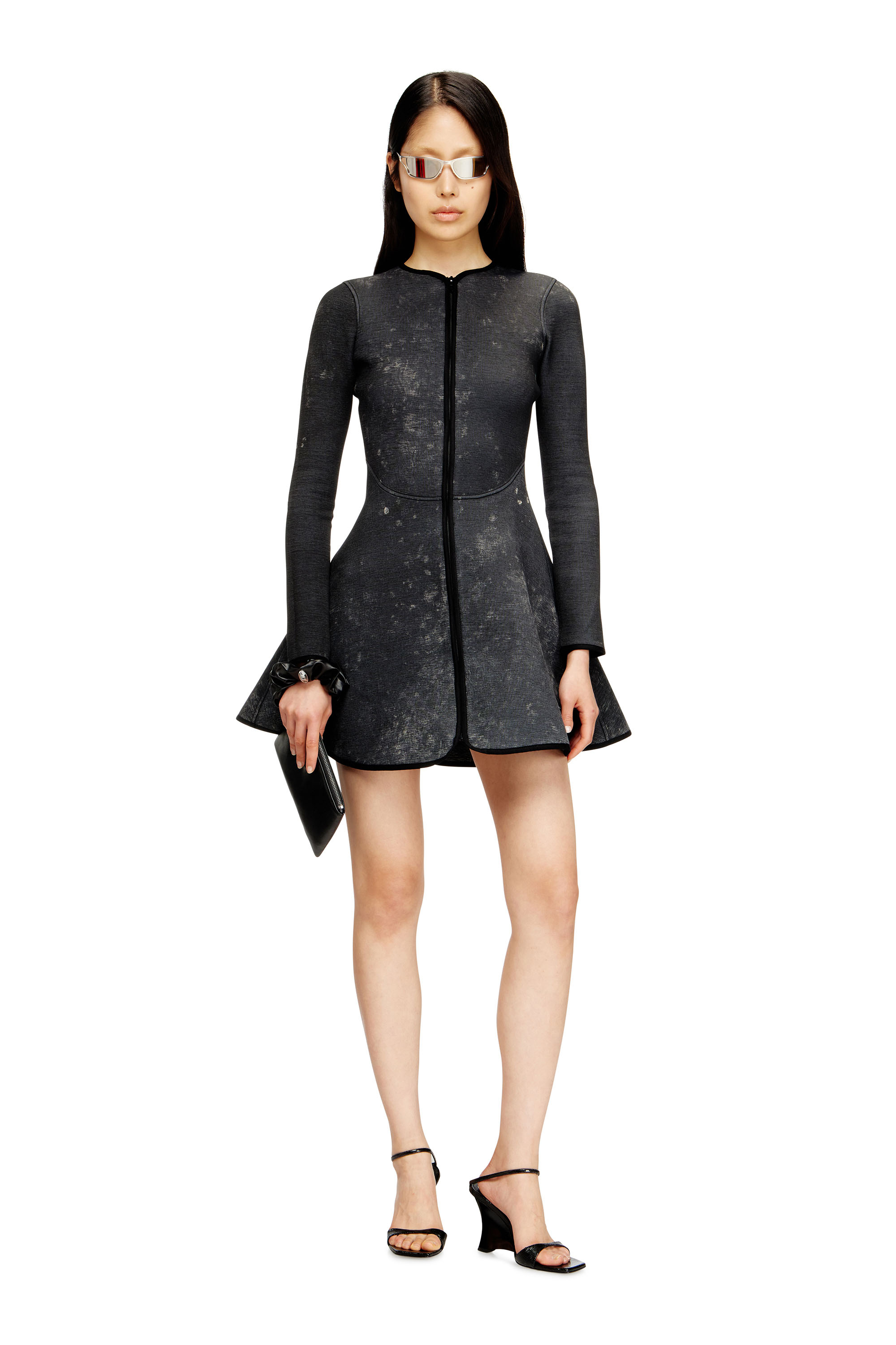 Diesel - D-EOPRE, Damen Kurzes Kleid aus marmoriertem Scuba in Dunkelgrau - 2