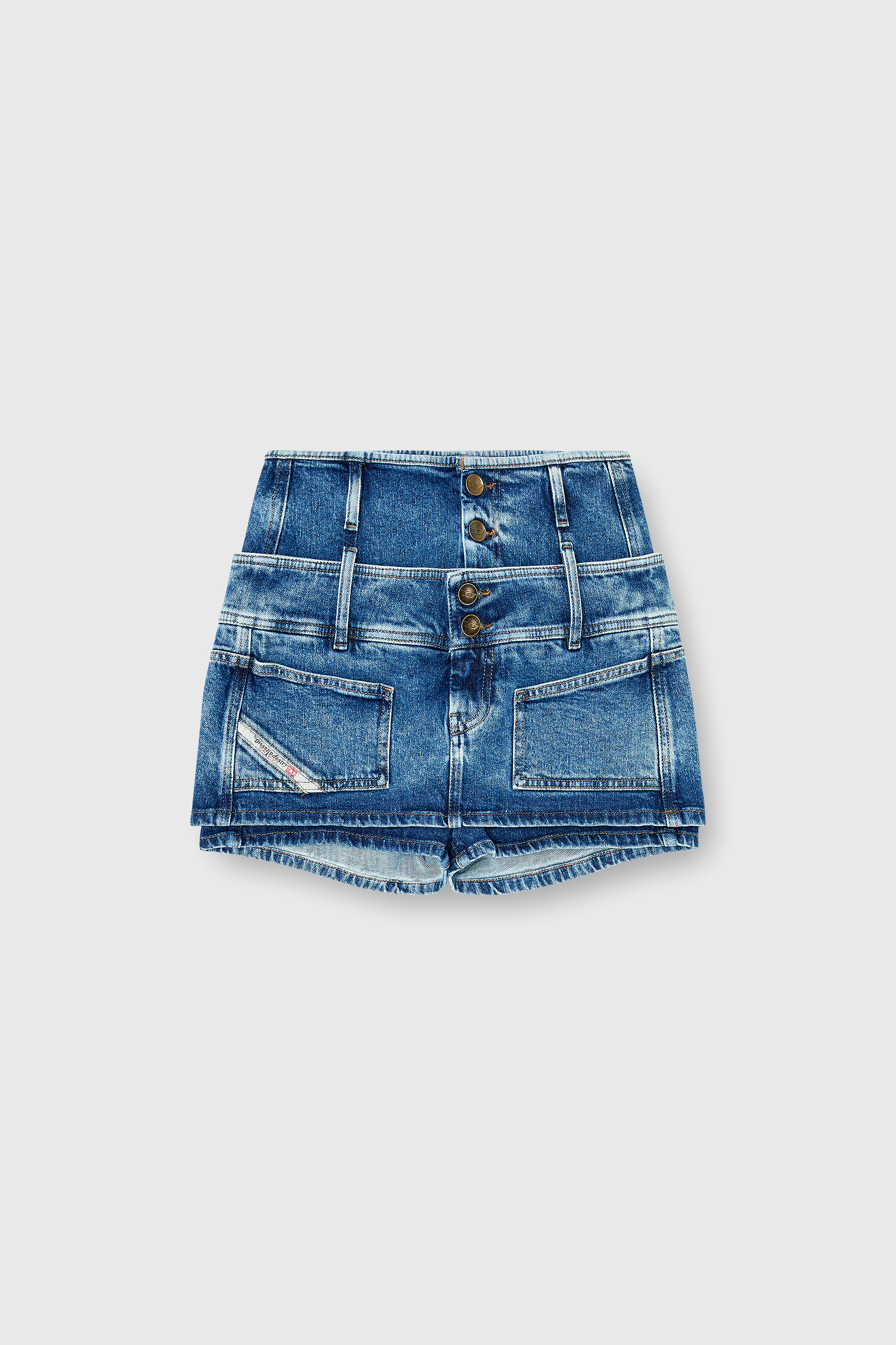 Diesel - DE-CORIVA-S, Woman's Denim mini skort with double waist in Medium blue - 2