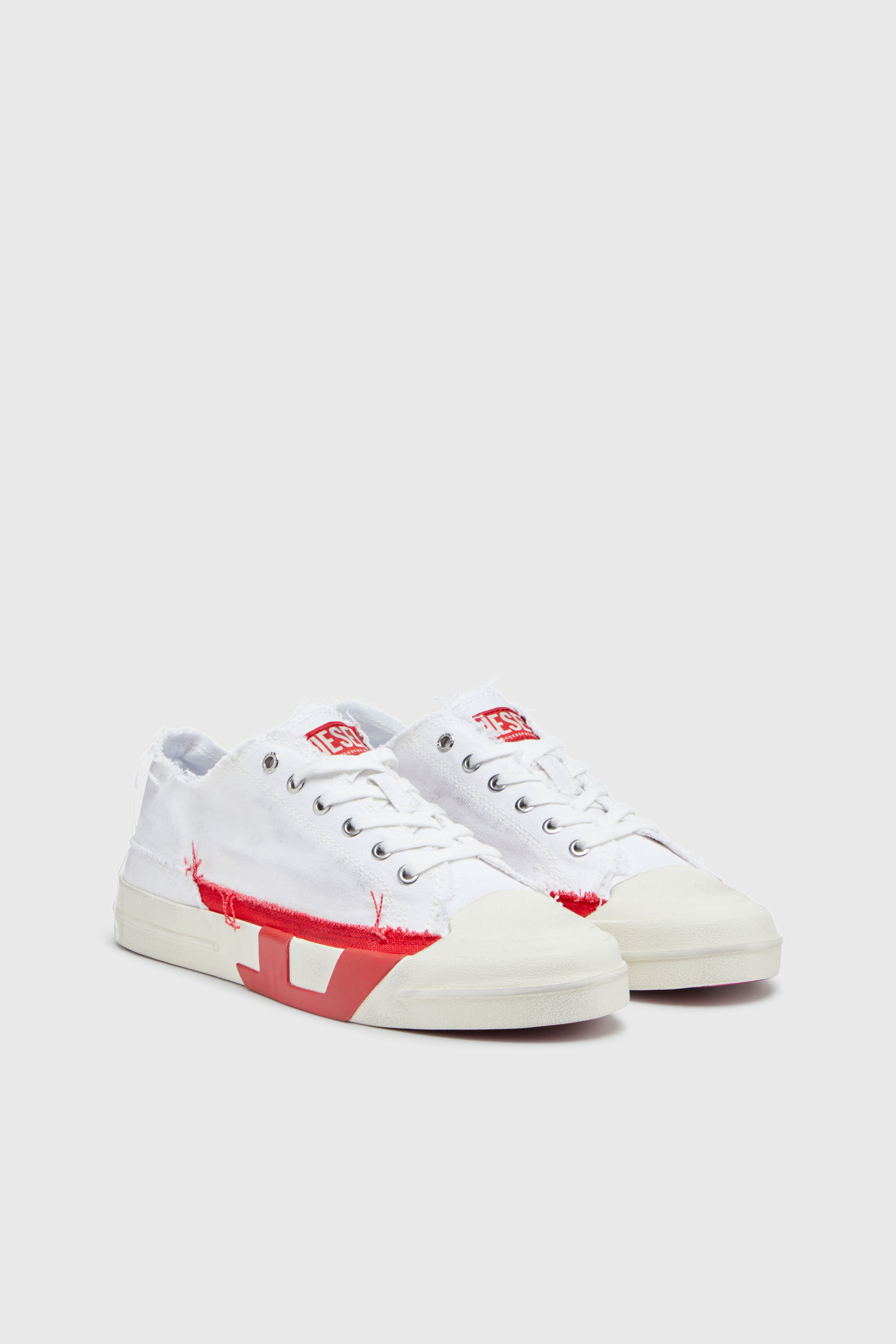 Diesel - S-D-VERSE LOW, Man's S-D-Verse-Dirty-effect canvas sneakers in White/Red - 2