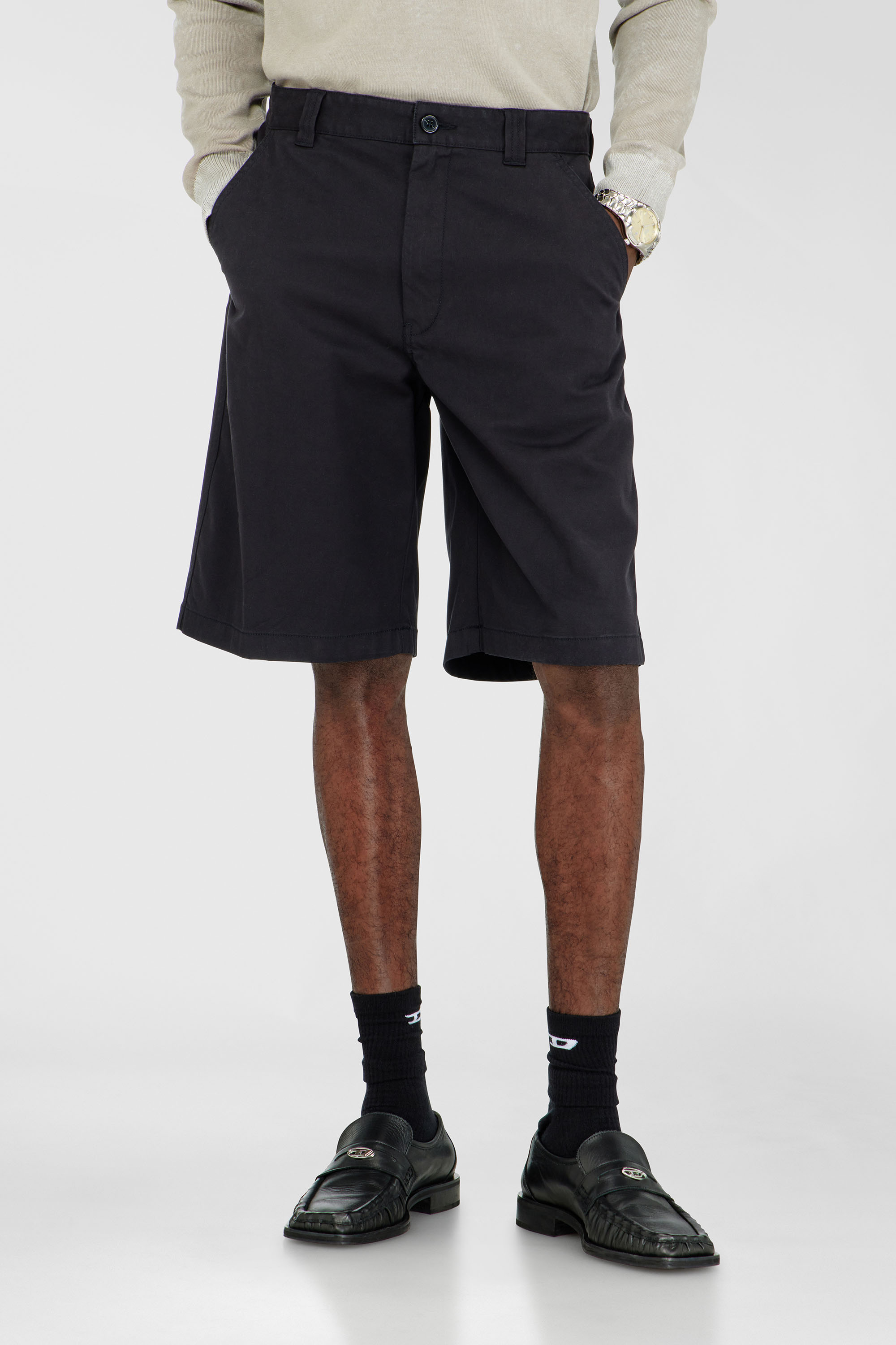 Diesel - P-HANT-CHINO-SHORT-EPCH, Herren Baumwollshorts mit Stonewash-Behandlung in Schwarz - 1