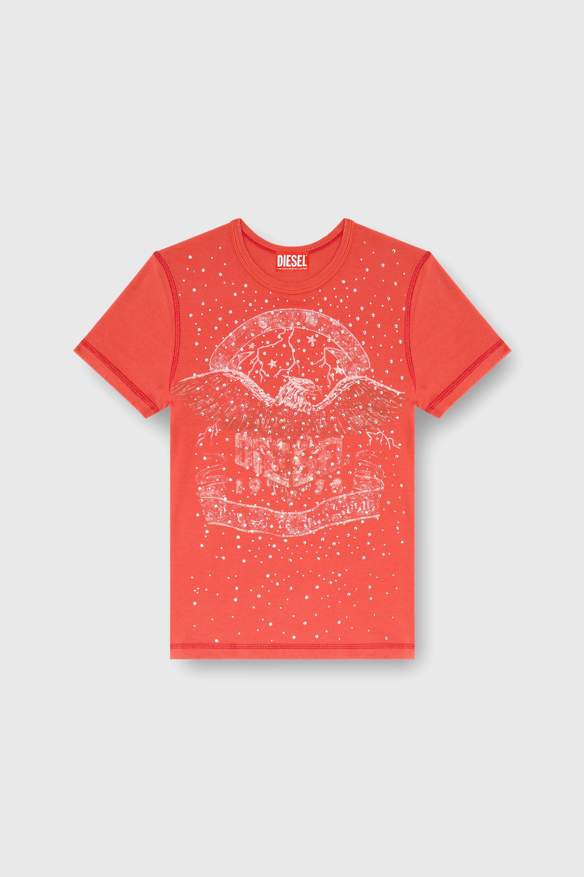 Diesel - T-MARSY-RIB-CRY, Damen T-Shirt mit Konzertgrafik und Kristallen in null - 2