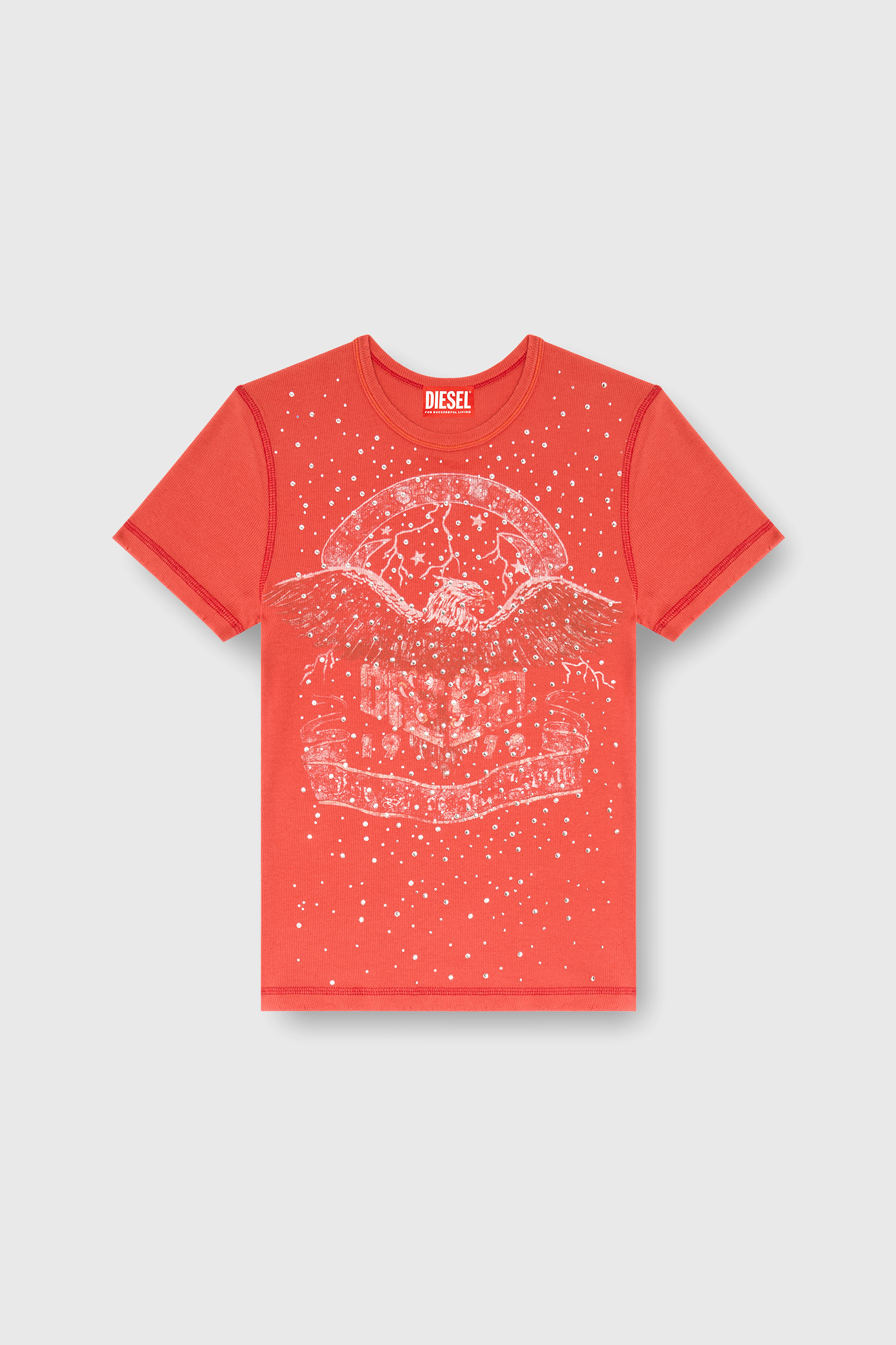 Diesel - T-MARSY-RIB-CRY, Damen T-Shirt mit Konzertgrafik und Kristallen in null - 2
