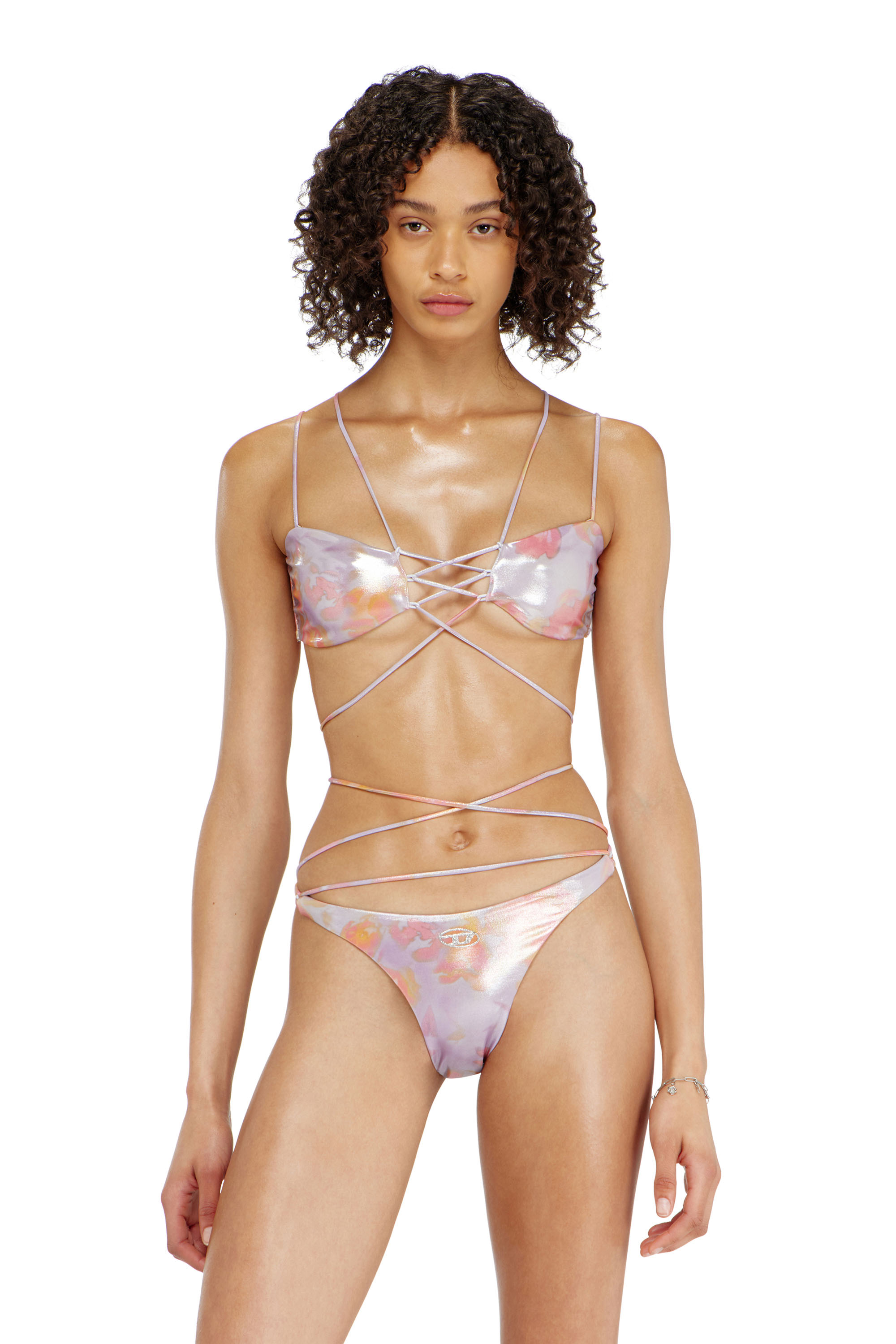Diesel - NADINE-UTLT, Damen Metallisches Strappy-Bikini-Top mit Blumenprint in null - 1