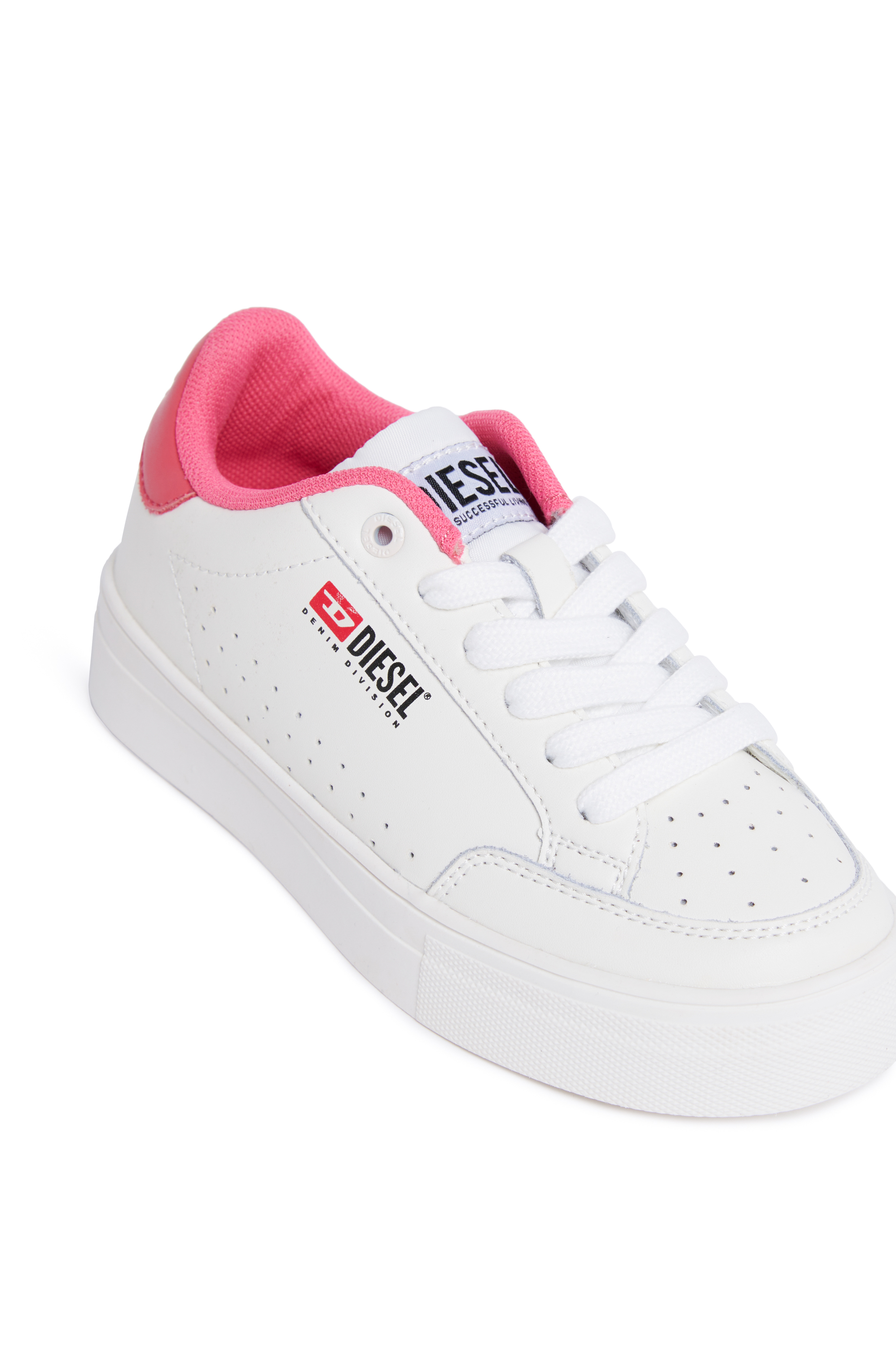 Diesel - S-VANEELA VTG, Unisex Sneakers aus perforiertem Leder in Weiss/Rosa - 4