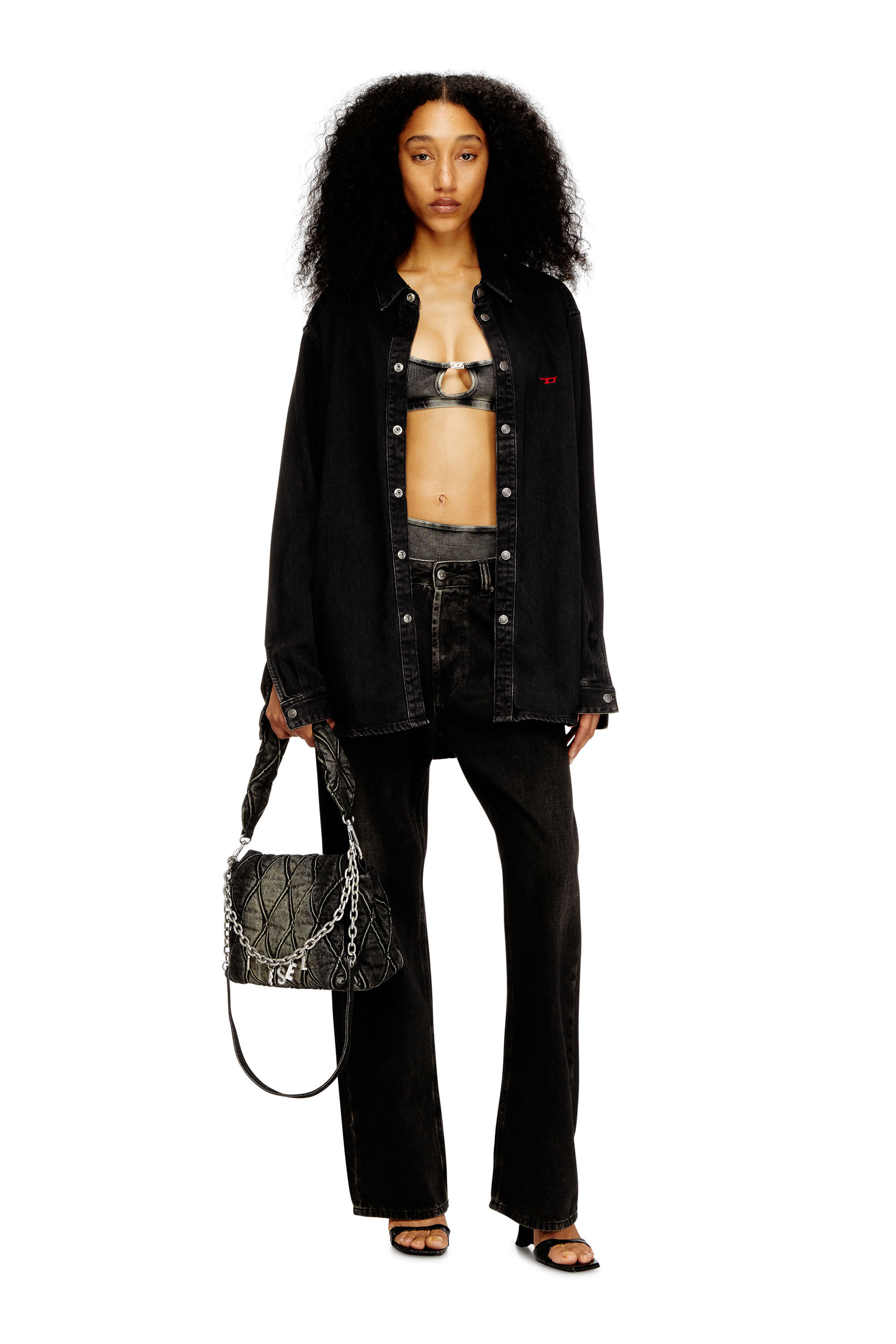 Diesel - FLORENCE-DNM, Damen Soft-BH aus gerippter Baumwolle mit ovalem Schmuck-D in Grau - 4