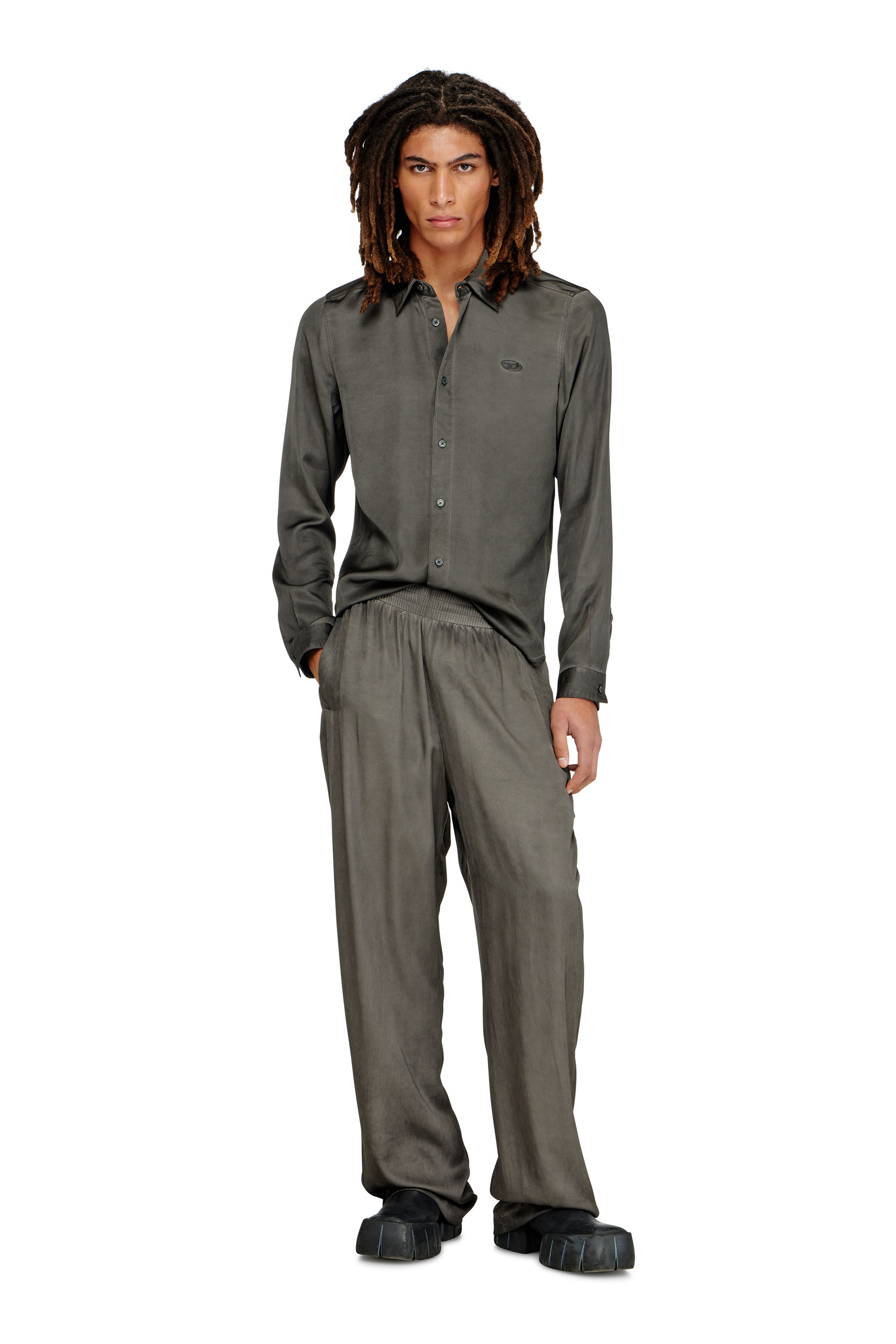 Diesel - S-KINNY-ALBG, Herren Hemd aus behandelter flie&szlig;ender Viskose in Dunkelgrau - 1