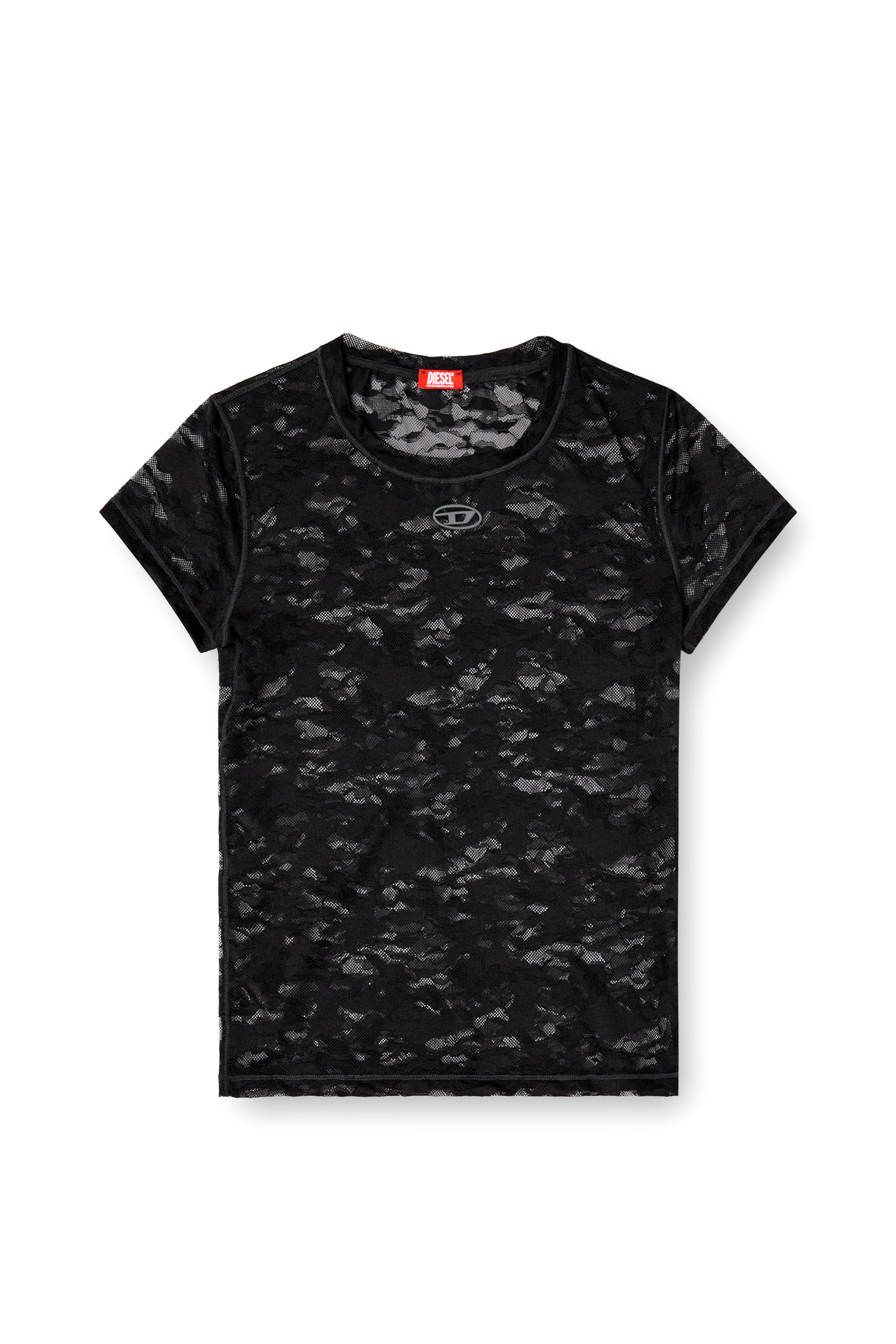 Diesel - KASIA-UTLT, Damen T-Shirt mit Camouflage-Spitze in Schwarz - 4