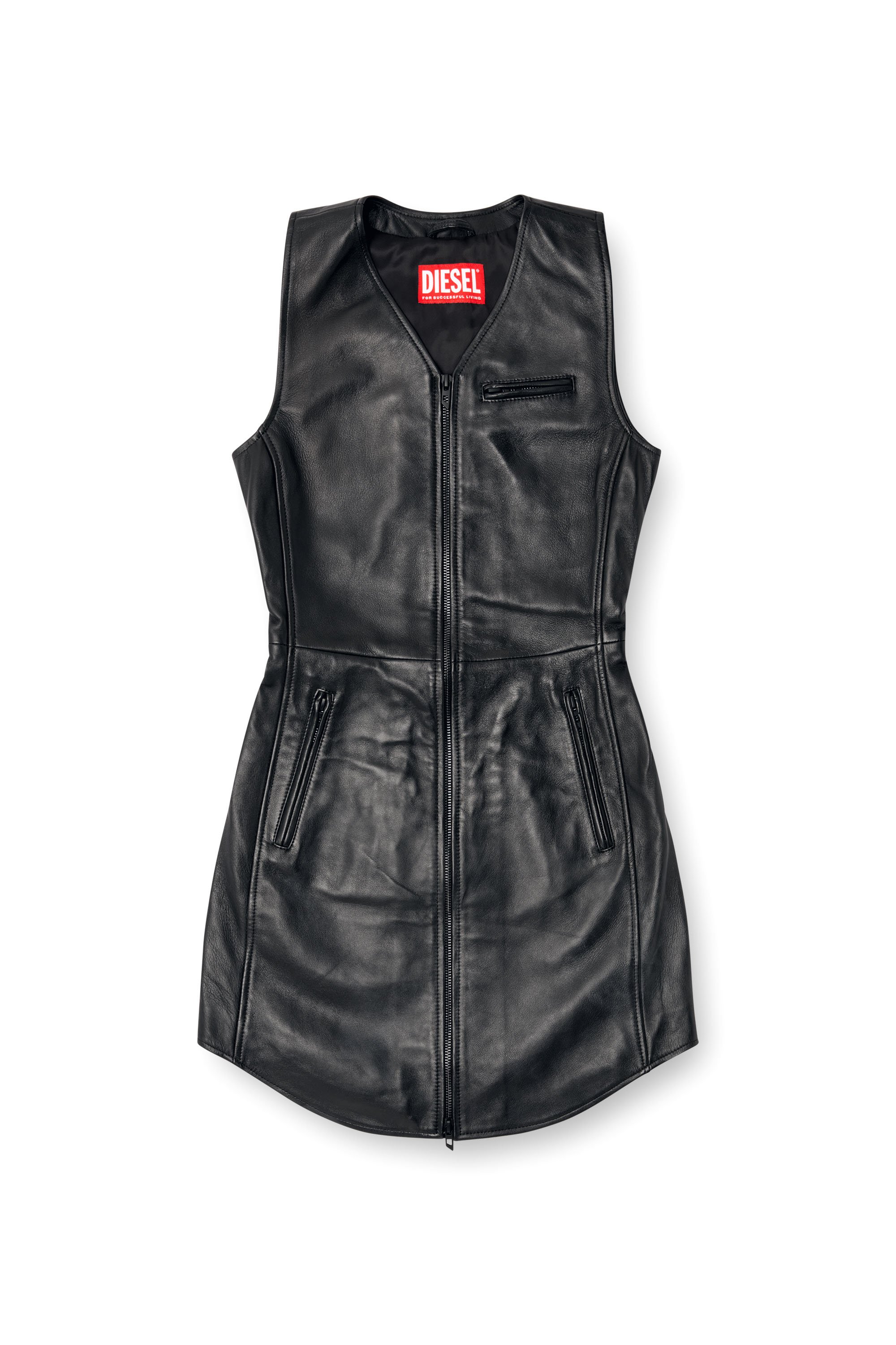 Diesel - L-ILITH, Damen Kurzes Kleid aus Leder mit Reißverschluss in Schwarz - 3