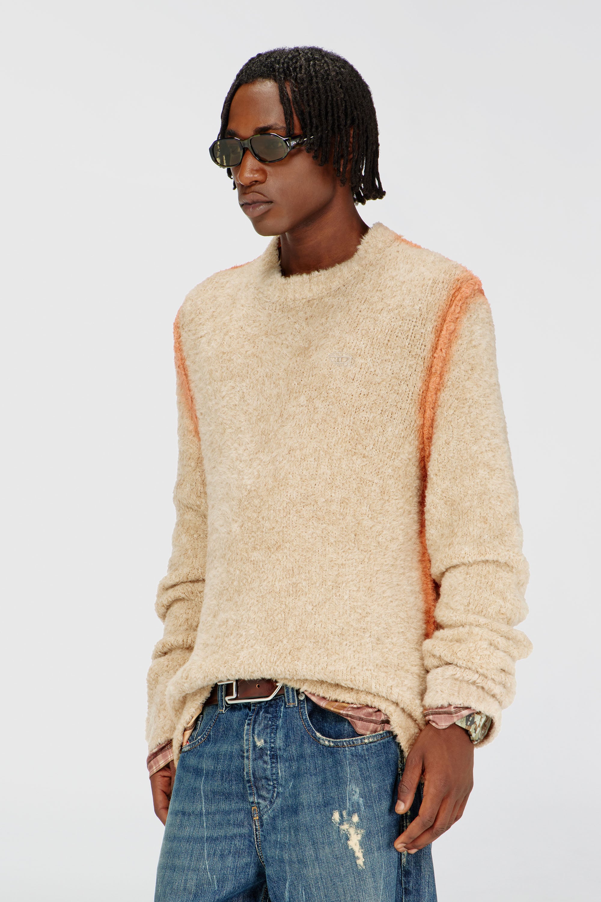 Diesel - K-RIMI, Herren Alpaca-Mix Pullover mit spraygef&auml;rbten N&auml;hten in Hellbraun - 1